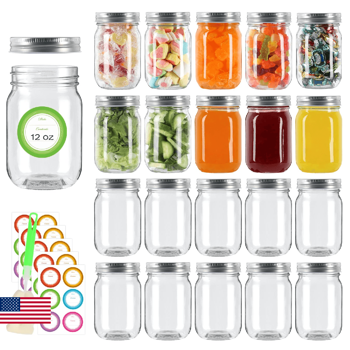 Mcupper 20 Pack 12 oz Mason Jars with Sliver Lids, Regular Mouth Glass Canning J - Image 1