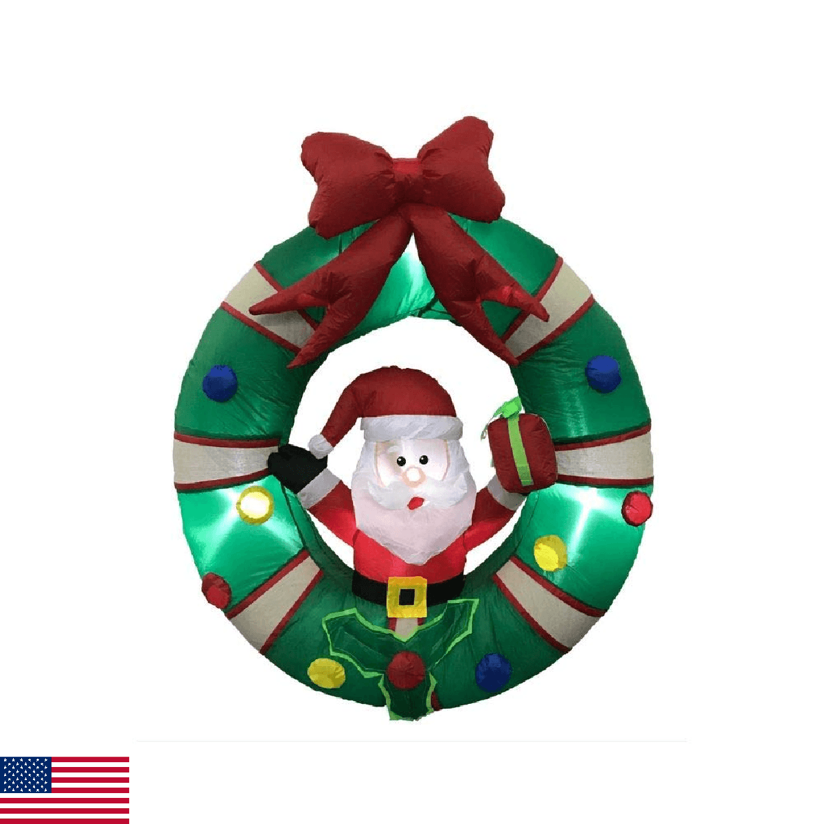 Impact Canopy Inflatable Outdoor Christmas Decoration, Lighted Santa with Wreath - Image 1