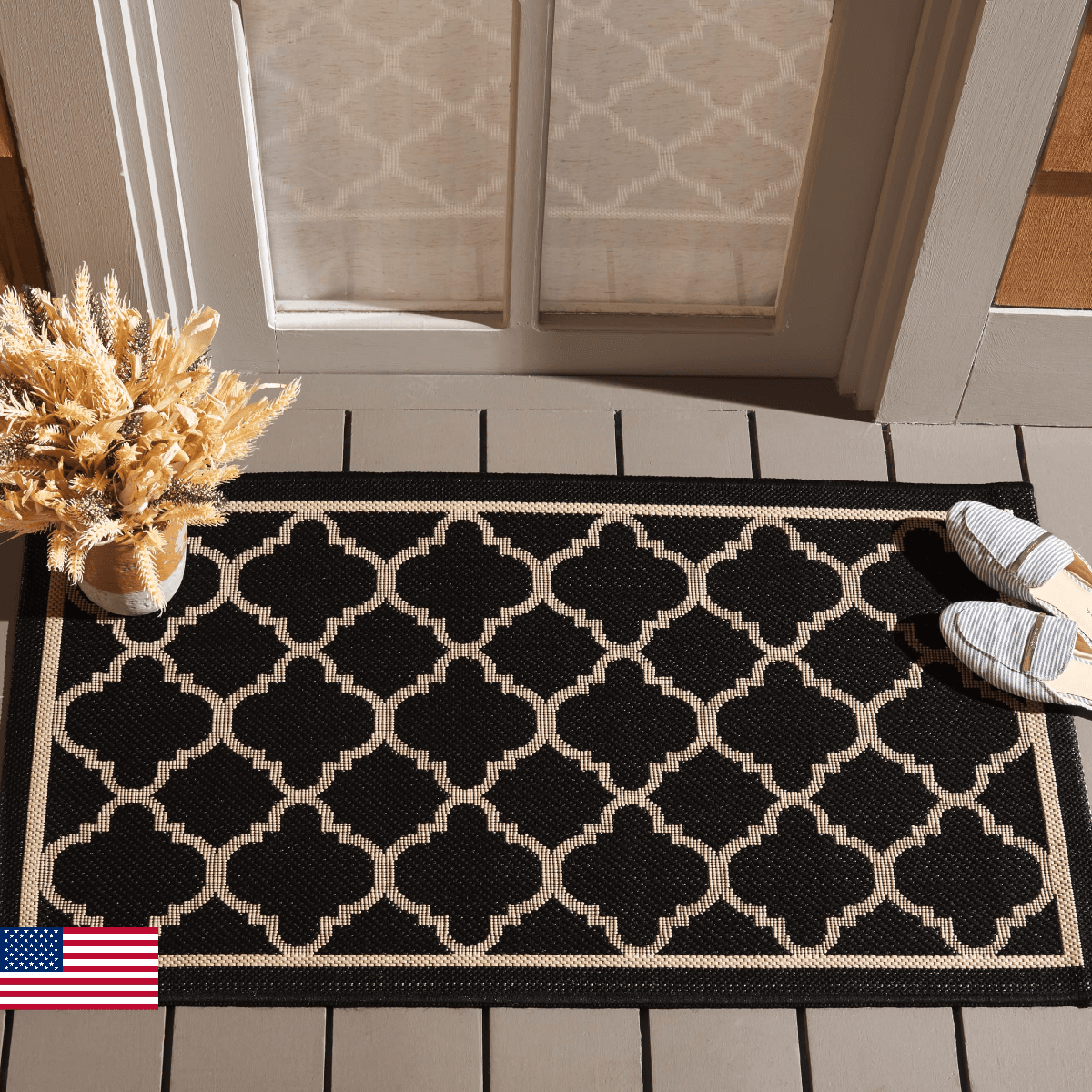 SAFAVIEH Washable Rug Outdoor Courtyard Collection - 2' x 3'7", Black & Beige, N - Image 1