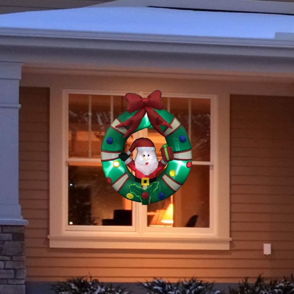 Impact Canopy Inflatable Outdoor Christmas Decoration, Lighted Santa with Wreath - Thumbnail 6