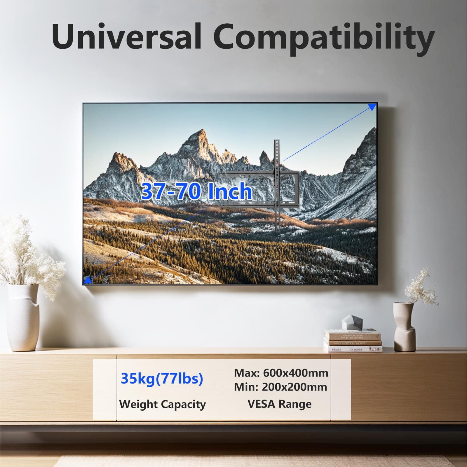 TV Wall Mount Compatible with 40 42 43 50 55 58 60 65 70 inch (37-70 in), Full M - Thumbnail 7