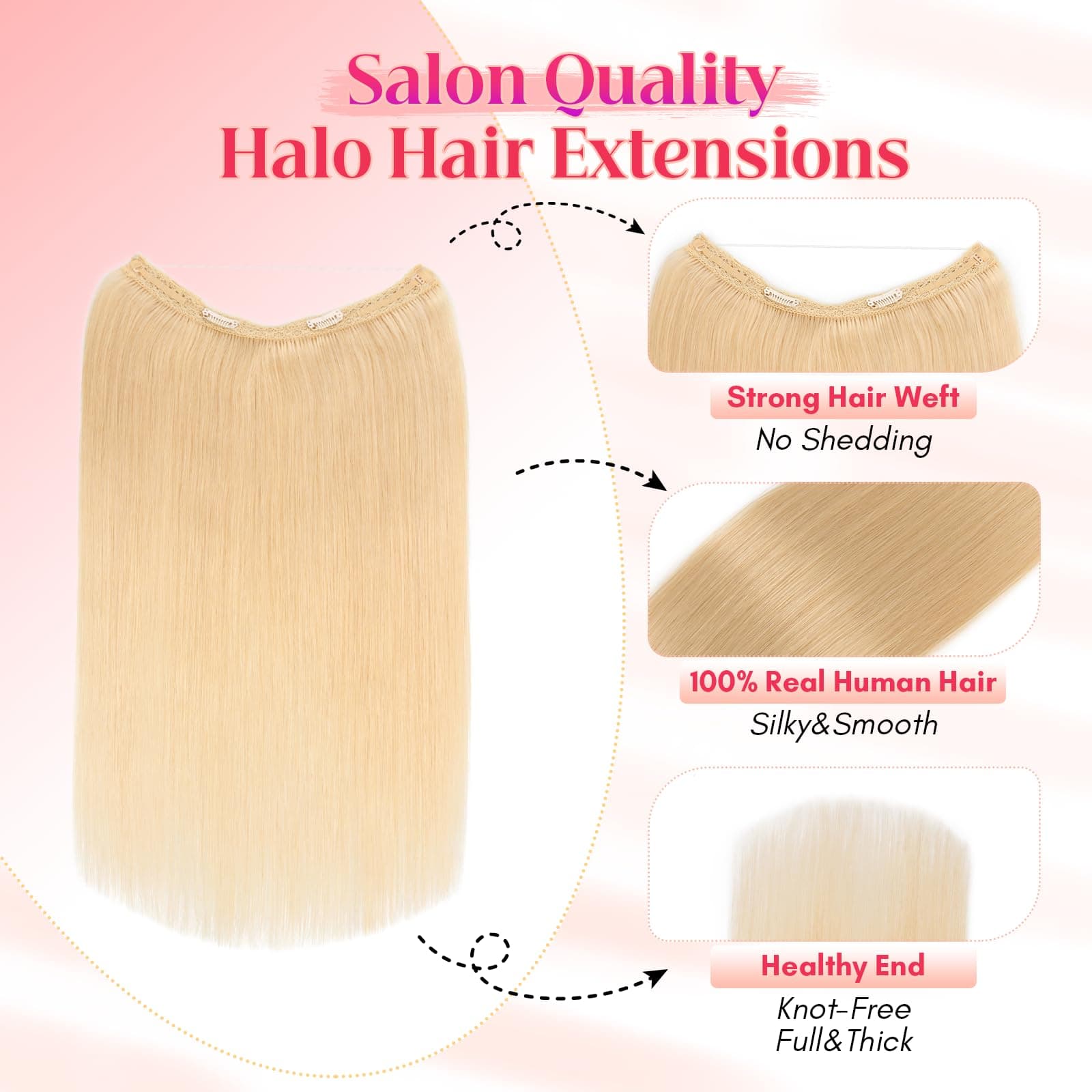 Rich Choices Halo Hair Extensions Real Human Hair 100% Remy Human Hair Halo Exte - Thumbnail 3