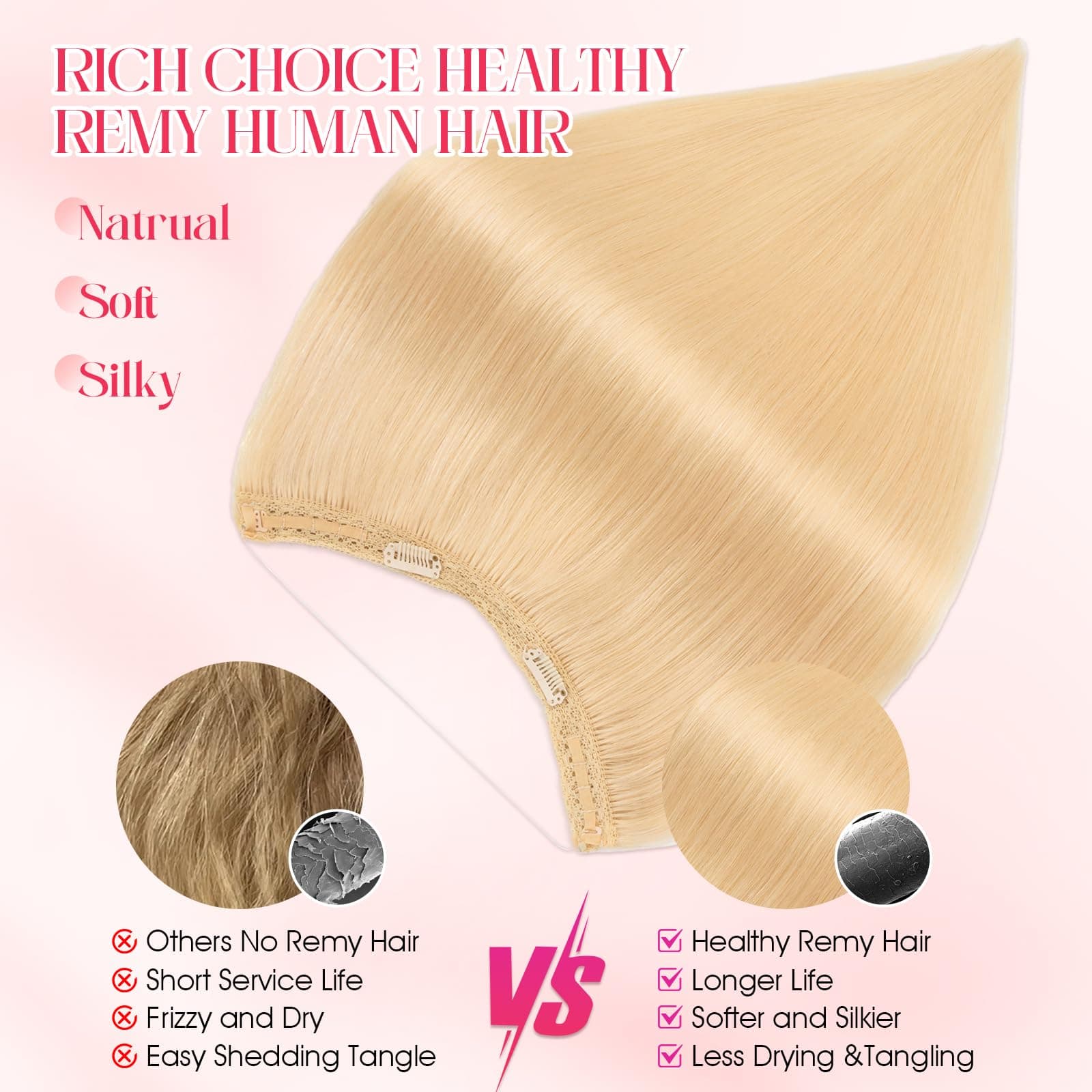 Rich Choices Halo Hair Extensions Real Human Hair 100% Remy Human Hair Halo Exte - Thumbnail 2