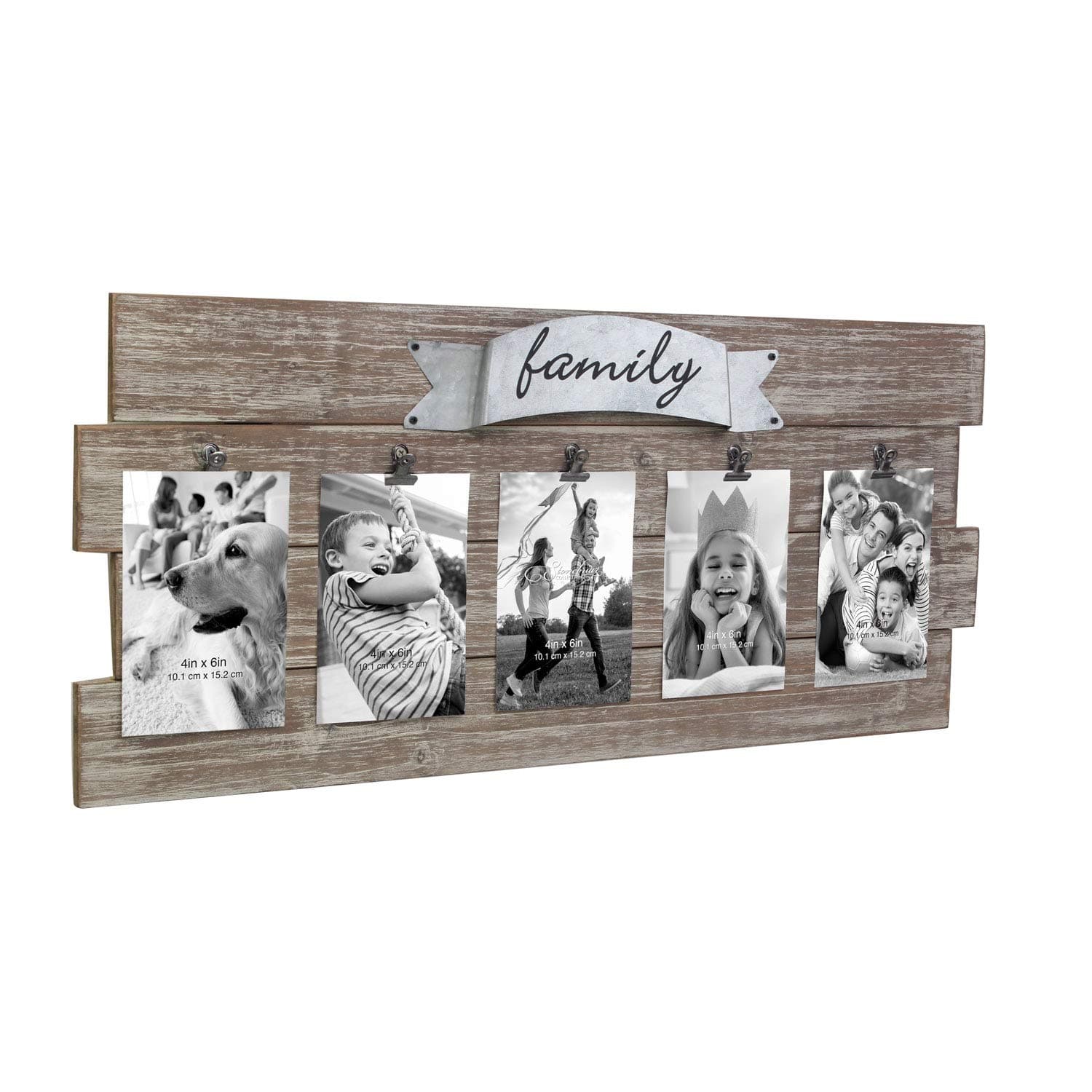 Stonebriar Rustic Wood Collage Picture Frame with Clips and Metal Detail Brown 2 - Thumbnail 2