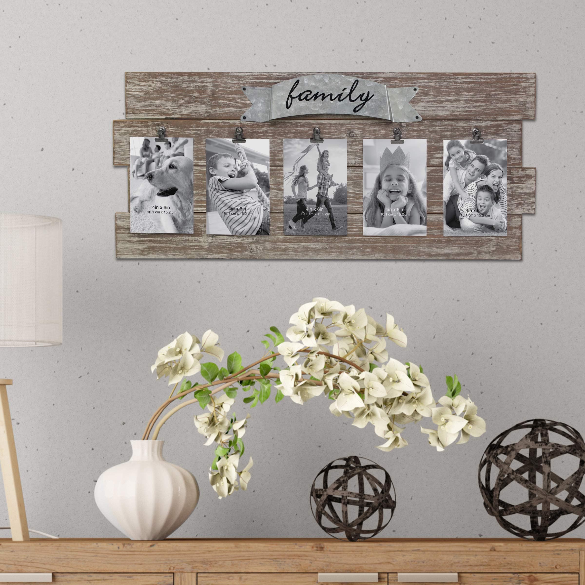 Stonebriar Rustic Wood Collage Picture Frame with Clips and Metal Detail Brown 2 - Thumbnail 5