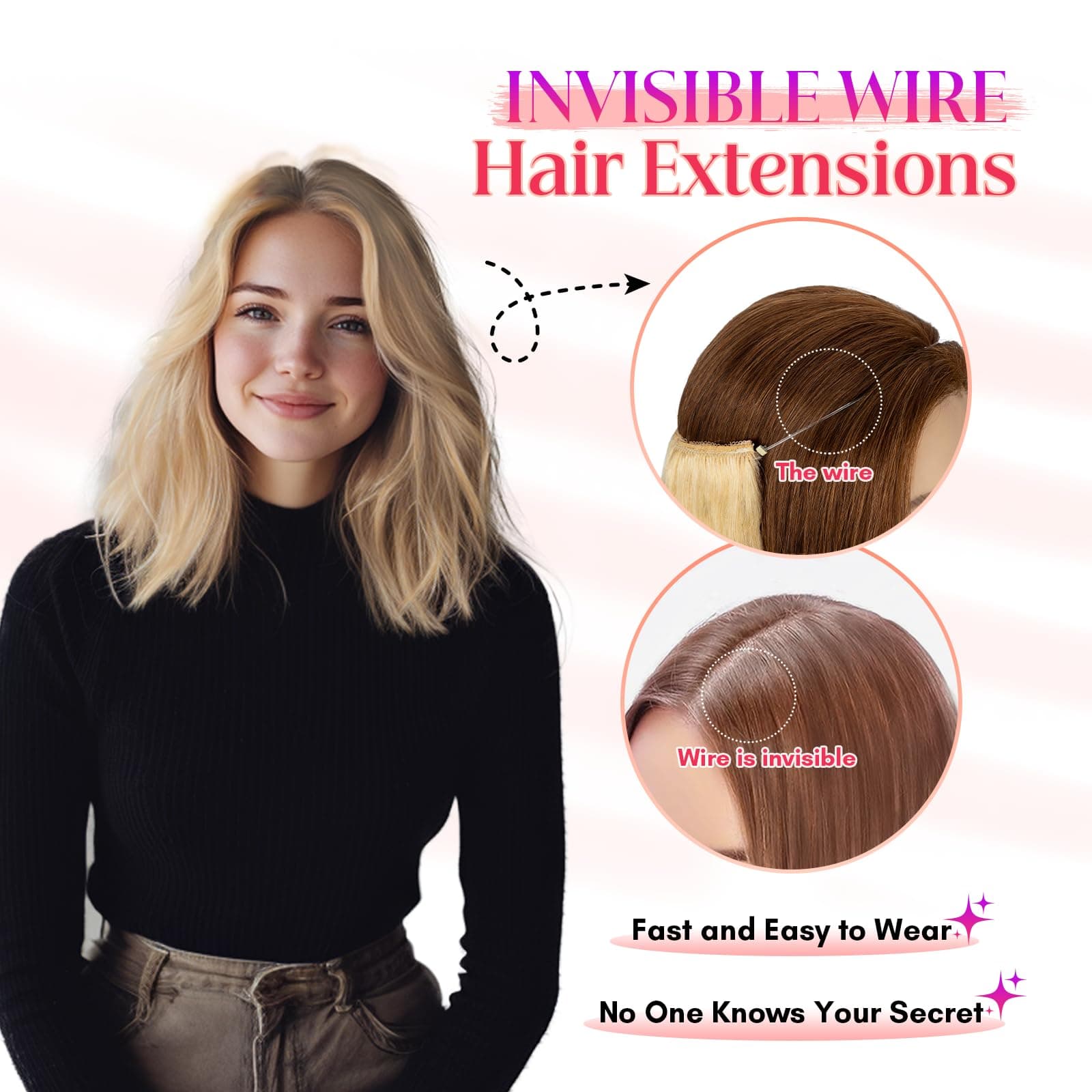 Rich Choices Halo Hair Extensions Real Human Hair 100% Remy Human Hair Halo Exte - Thumbnail 6