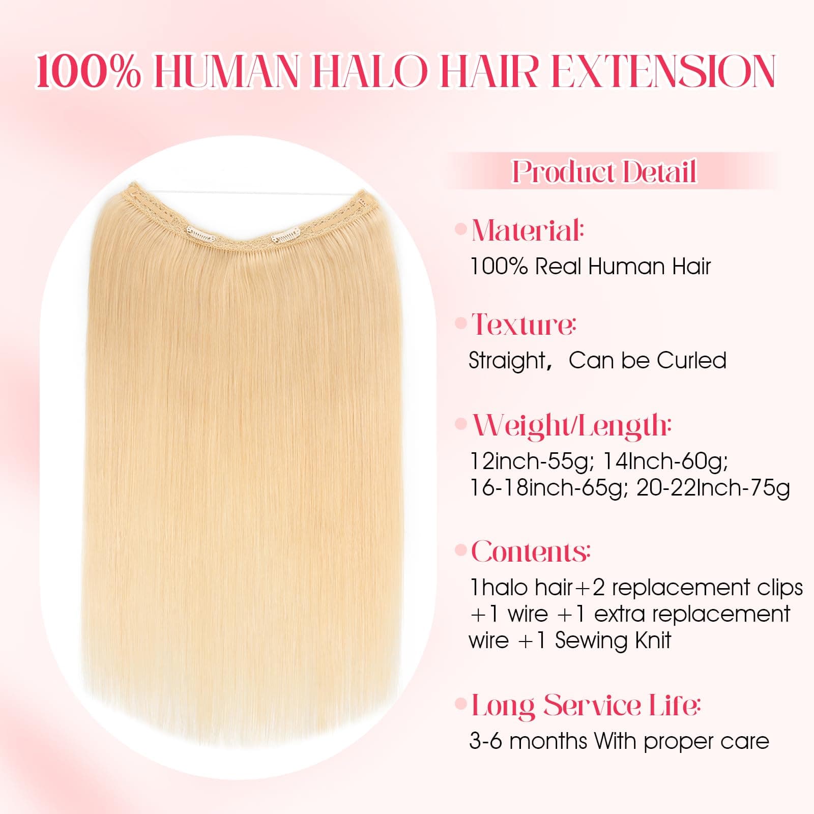 Rich Choices Halo Hair Extensions Real Human Hair 100% Remy Human Hair Halo Exte - Thumbnail 7