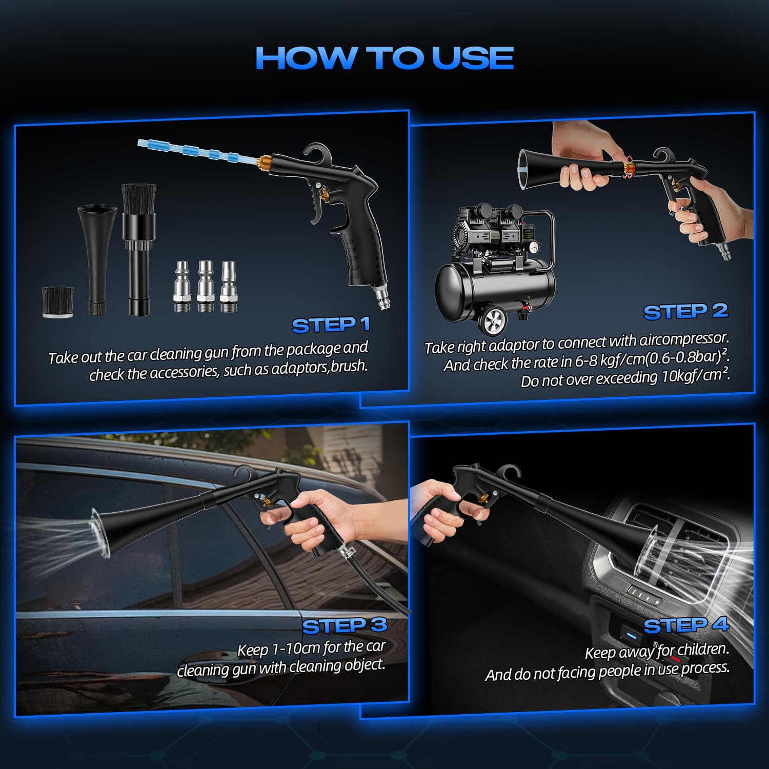 Geyphug Car Cleaning Gun Detailing Interior Dryer Air Blow Gun, High Pressure Bl - Thumbnail 5