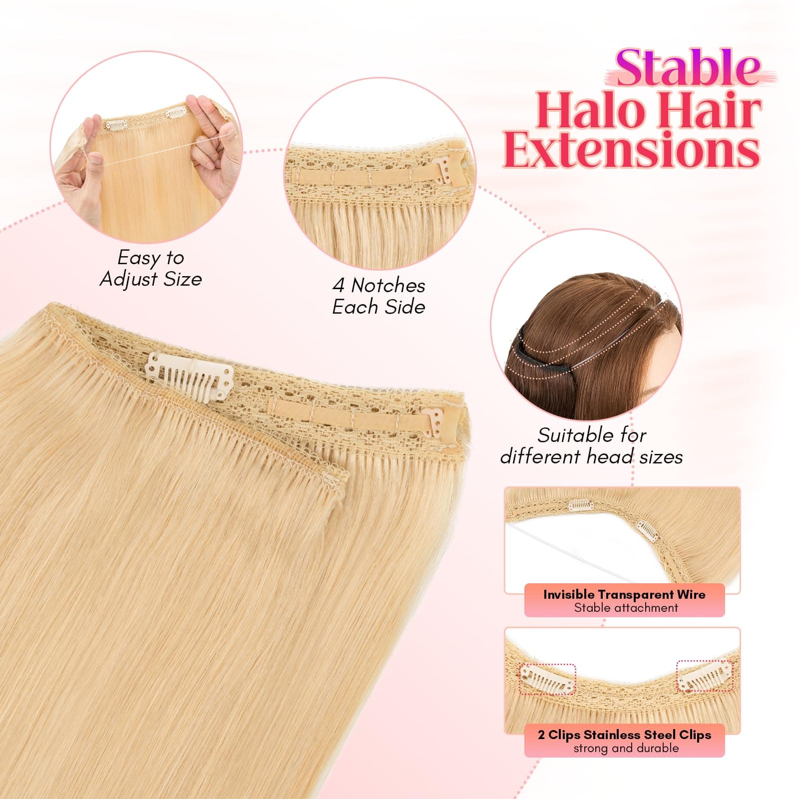 Rich Choices Halo Hair Extensions Real Human Hair 100% Remy Human Hair Halo Exte - Thumbnail 9