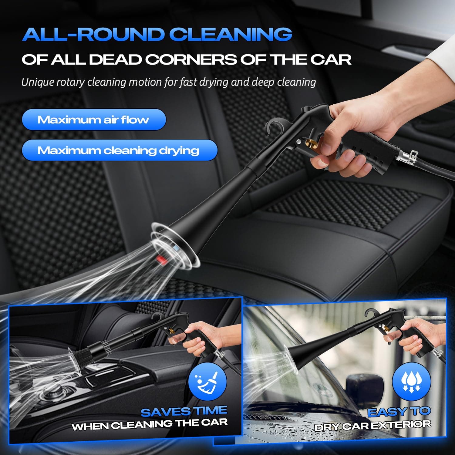 Geyphug Car Cleaning Gun Detailing Interior Dryer Air Blow Gun, High Pressure Bl - Thumbnail 3