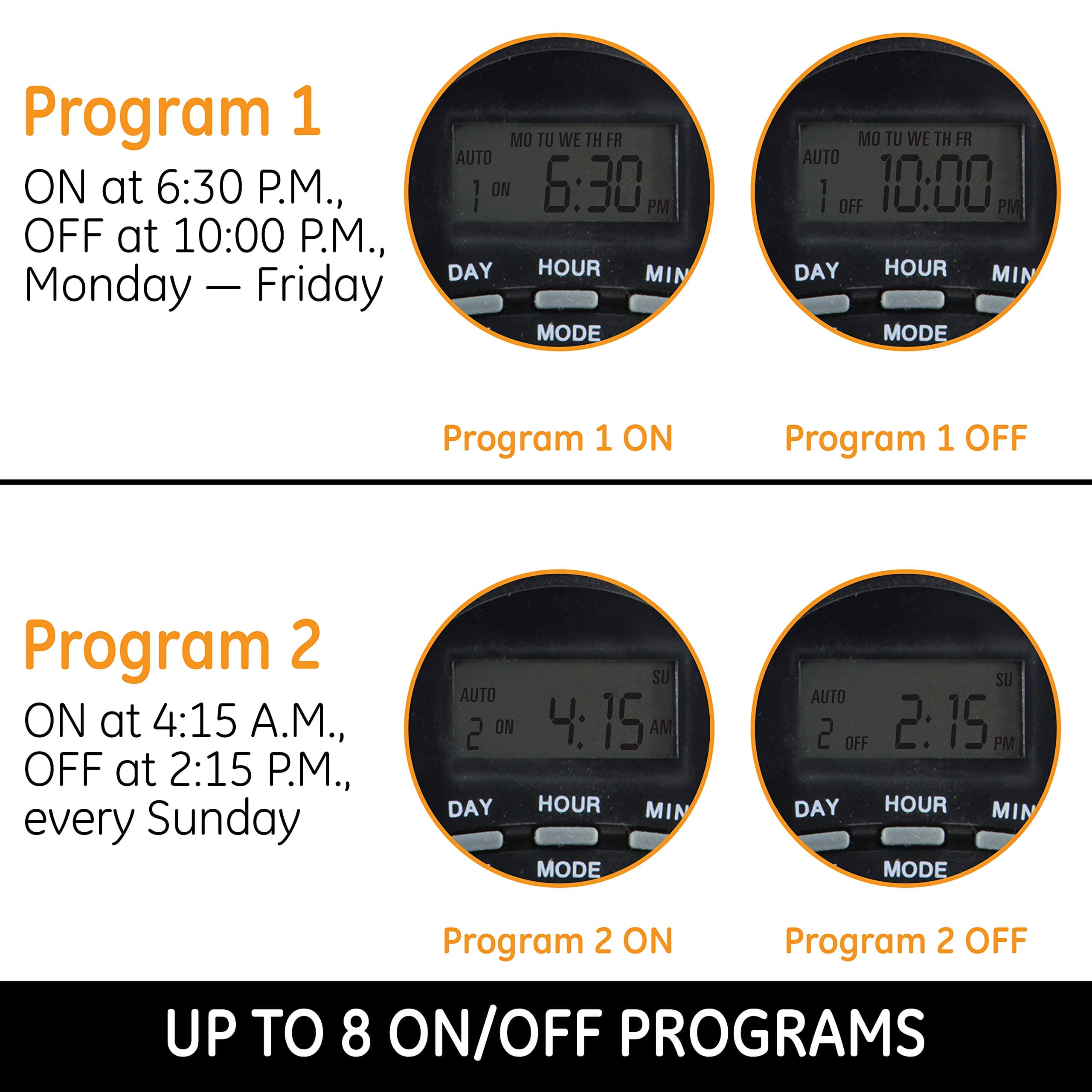 GE 7-Day Digital Power Strip with Timer, 15 AMP, 1800W, 120V, 8 Outlet Timer, 4 - Thumbnail 7