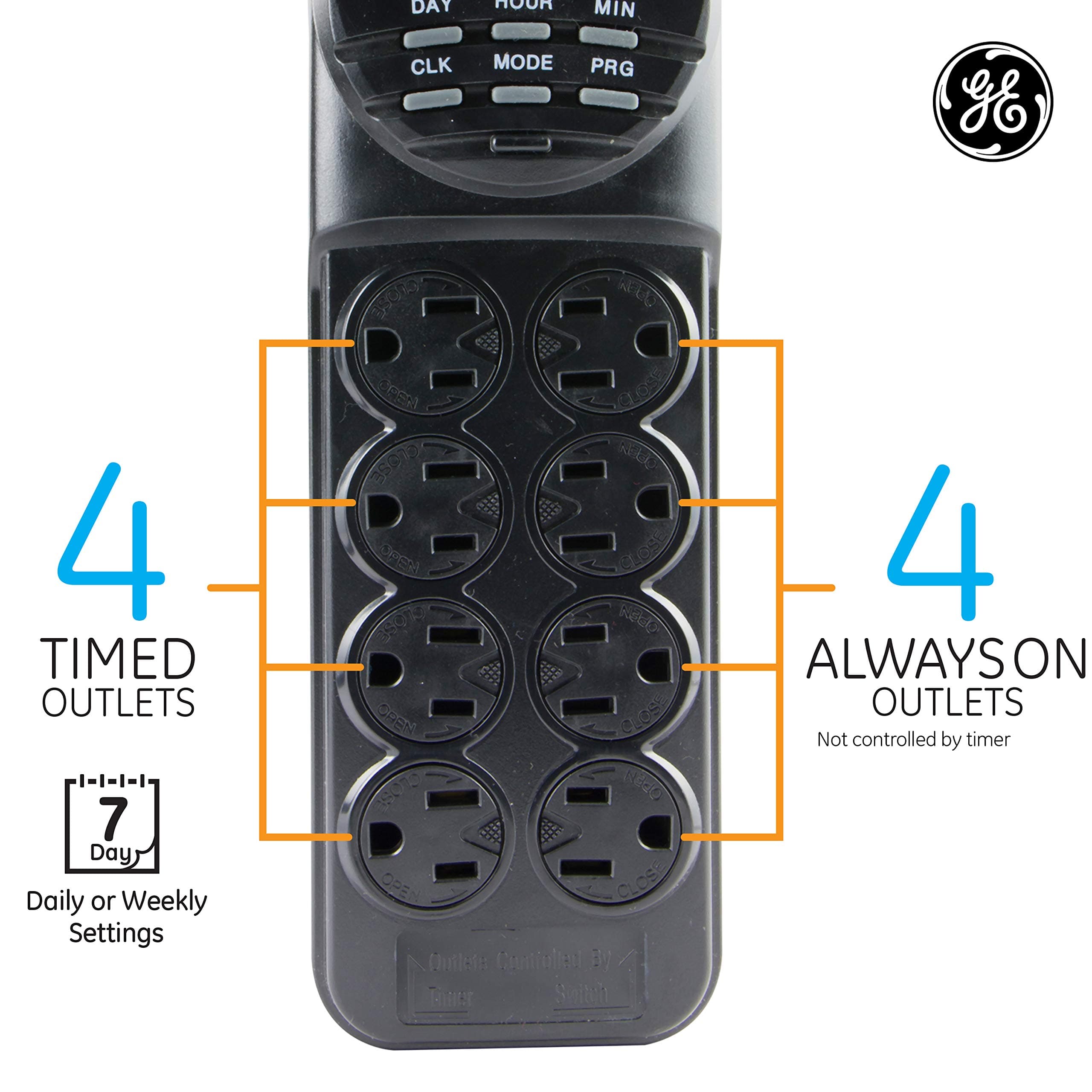 GE 7-Day Digital Power Strip with Timer, 15 AMP, 1800W, 120V, 8 Outlet Timer, 4 - Thumbnail 4