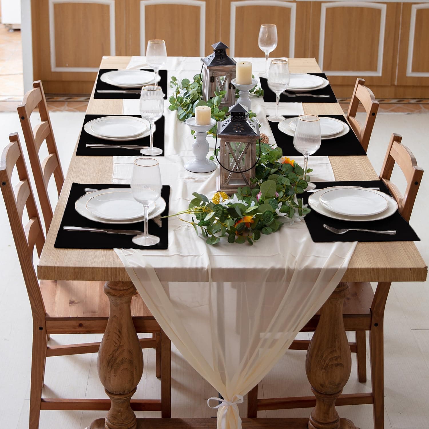 Linen Fabric Placemats Set of 6, Machine Washable, Heat Resistant, Wrinkle Free, - Thumbnail 3