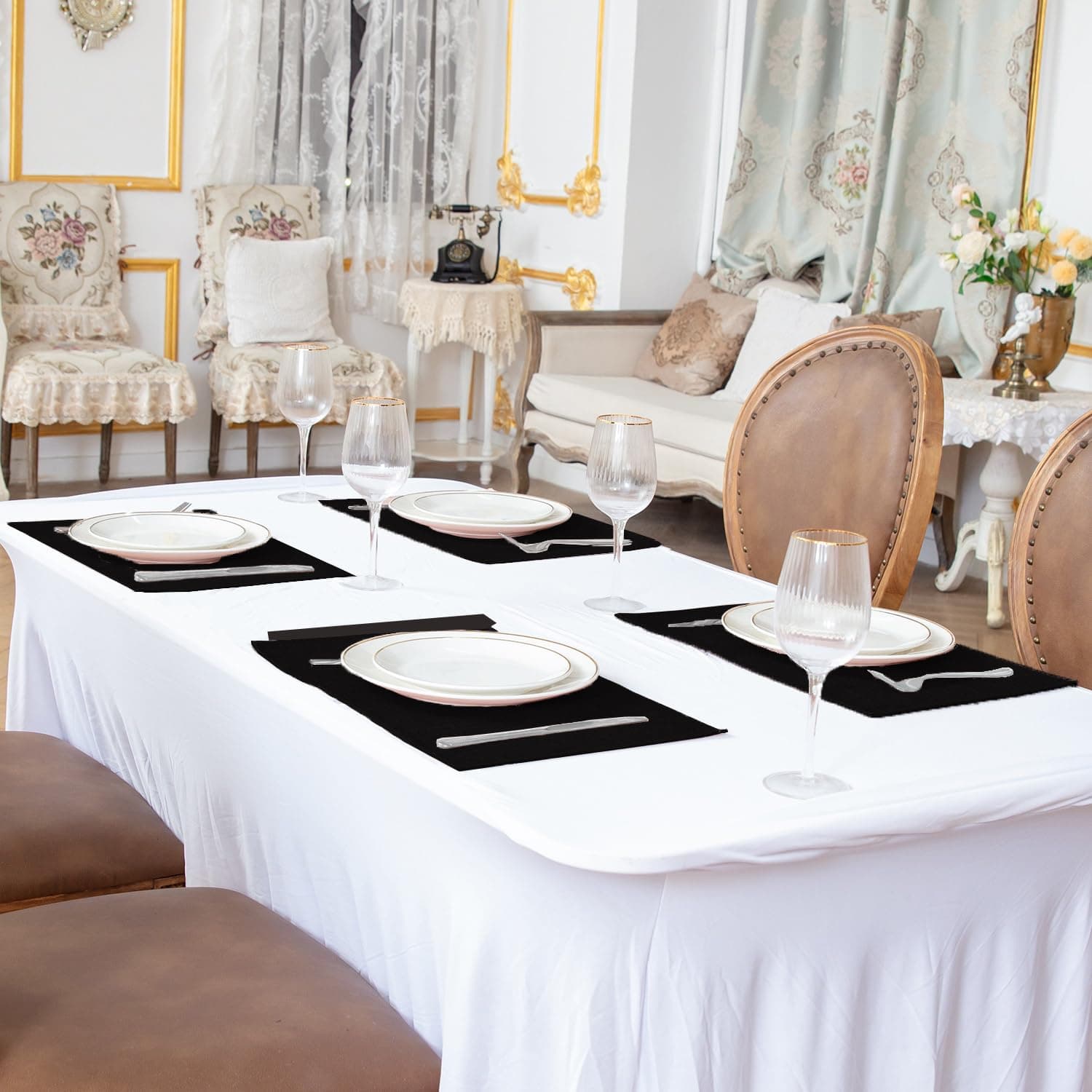 Linen Fabric Placemats Set of 6, Machine Washable, Heat Resistant, Wrinkle Free, - Thumbnail 4