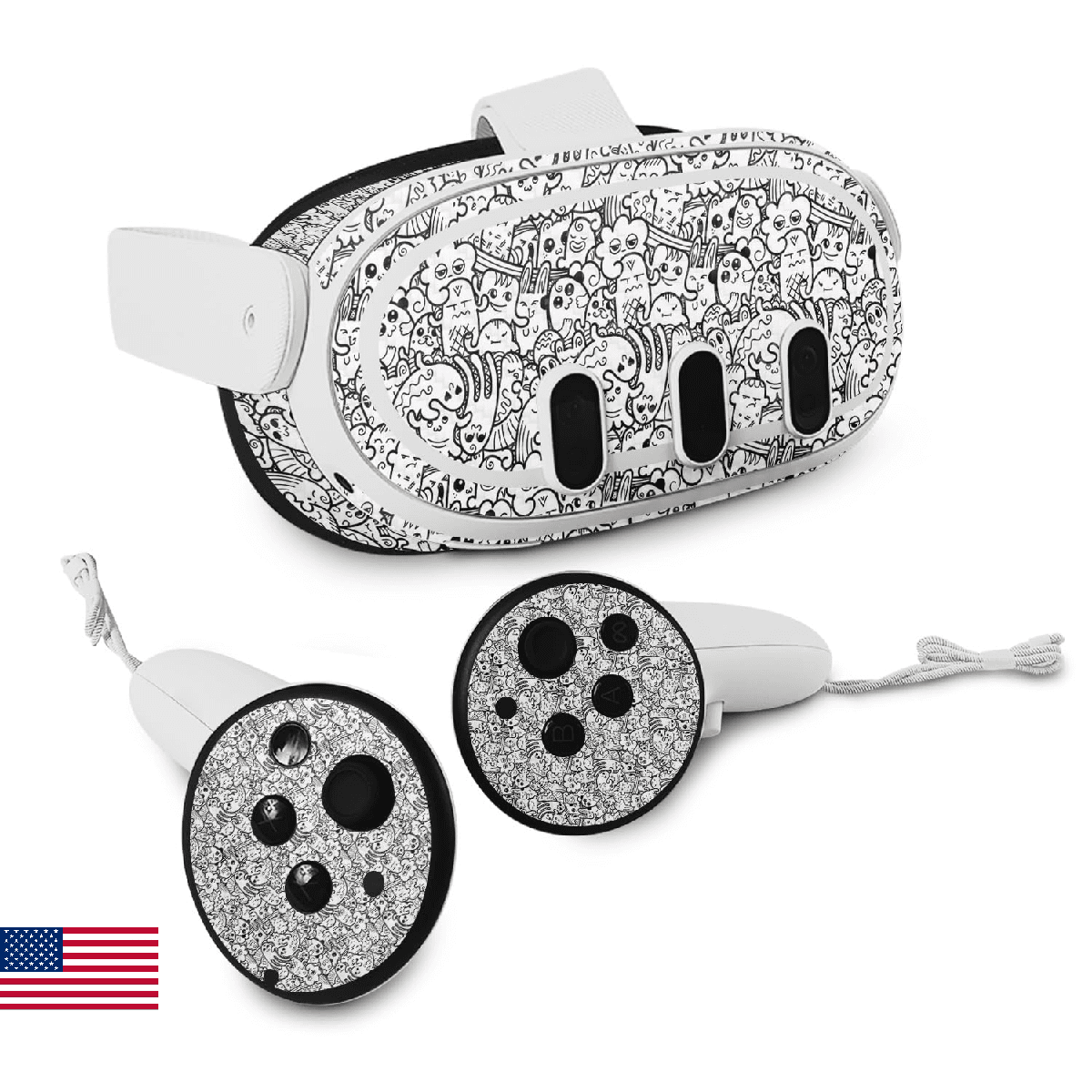 Carbon Fiber VR Skin Compatible with Meta Quest 3 - Doodle Friends - Premium 3M - Image 1