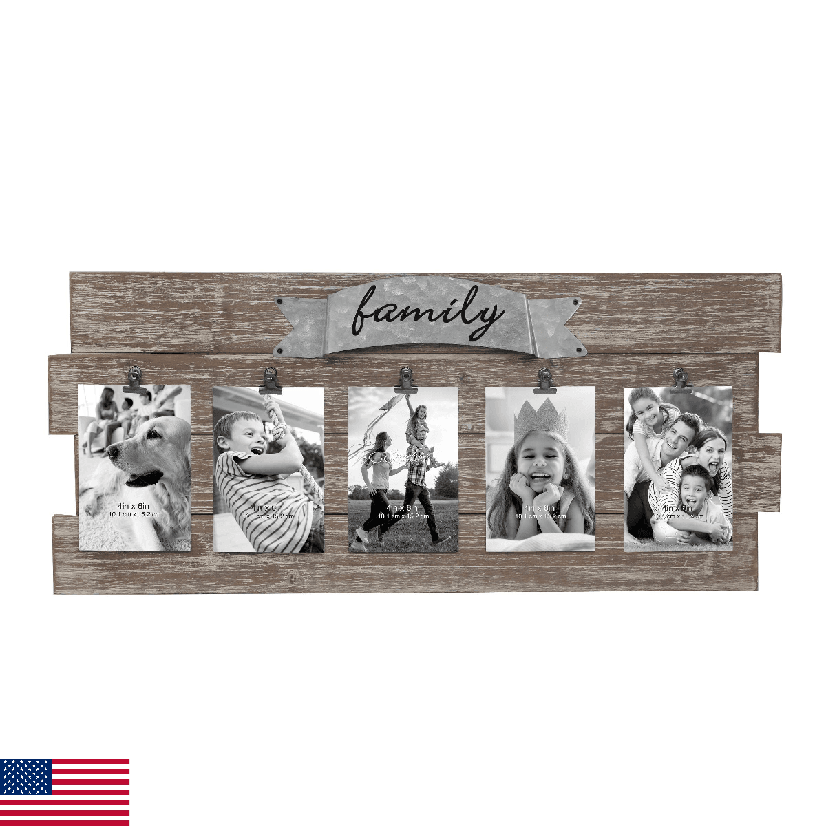 Stonebriar Rustic Wood Collage Picture Frame with Clips and Metal Detail Brown 2 - Image 1