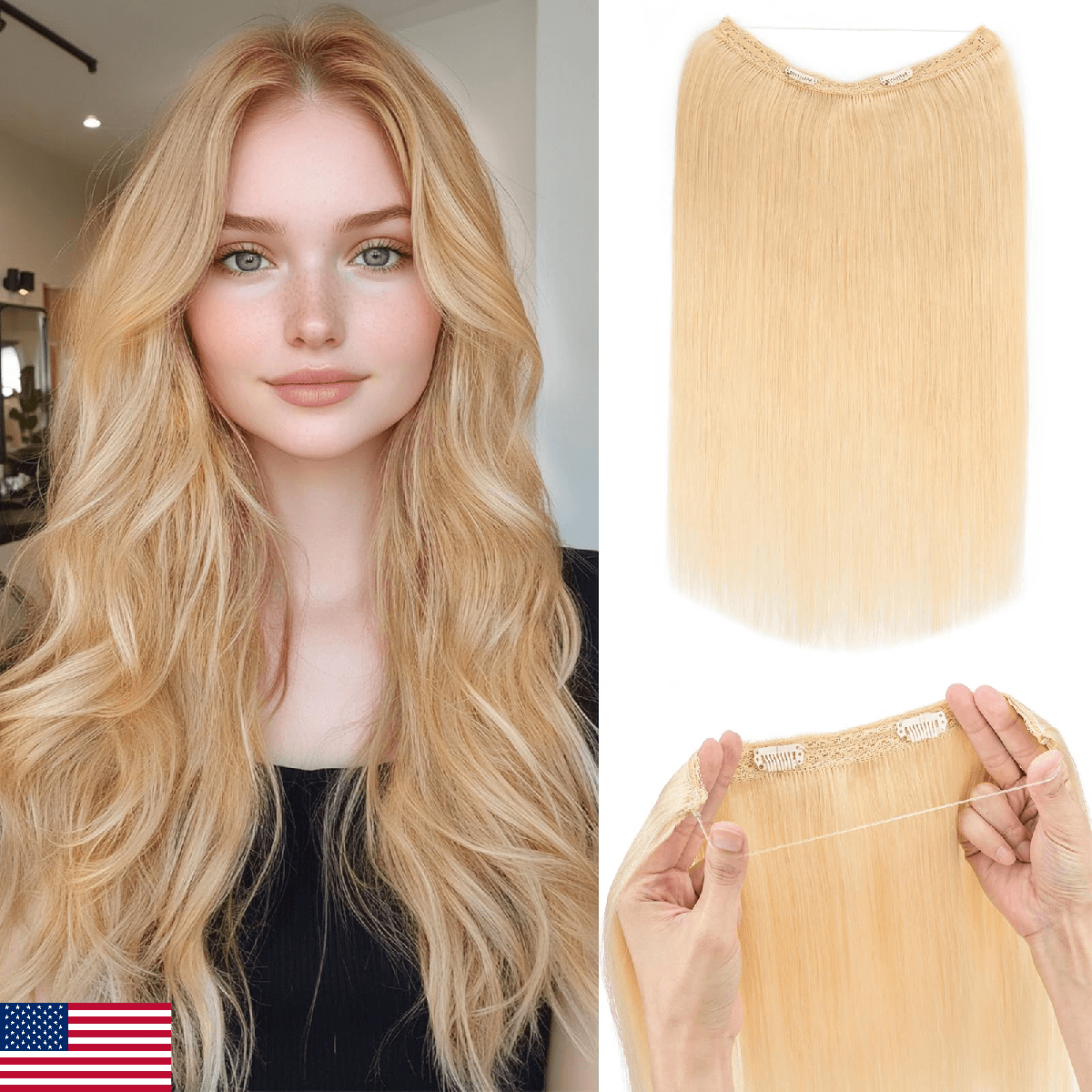 Rich Choices Halo Hair Extensions Real Human Hair 100% Remy Human Hair Halo Exte - Image 1