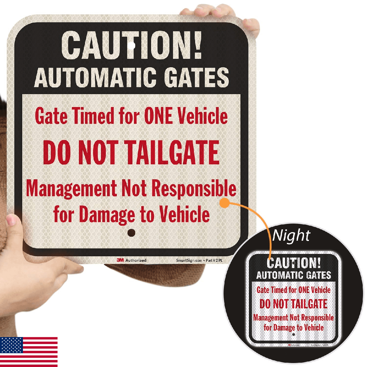 SmartSign - K-8284-HI-12x12 "Caution - Automatic Gates, Do Not Tailgate" Sign | - Image 1
