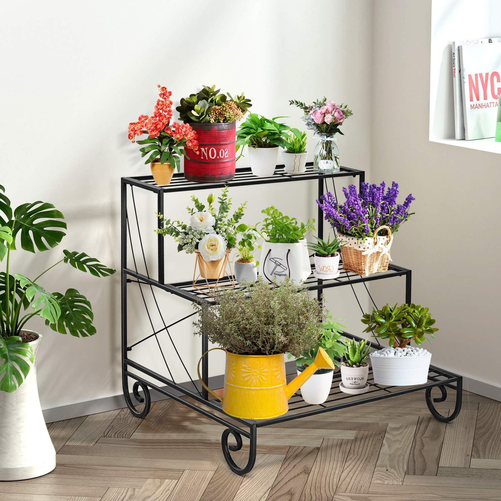 Giantex 3-Tier Metal Plant Stand Outdoor Indoor Garden Balcony Flower Pot Holder - Thumbnail 2