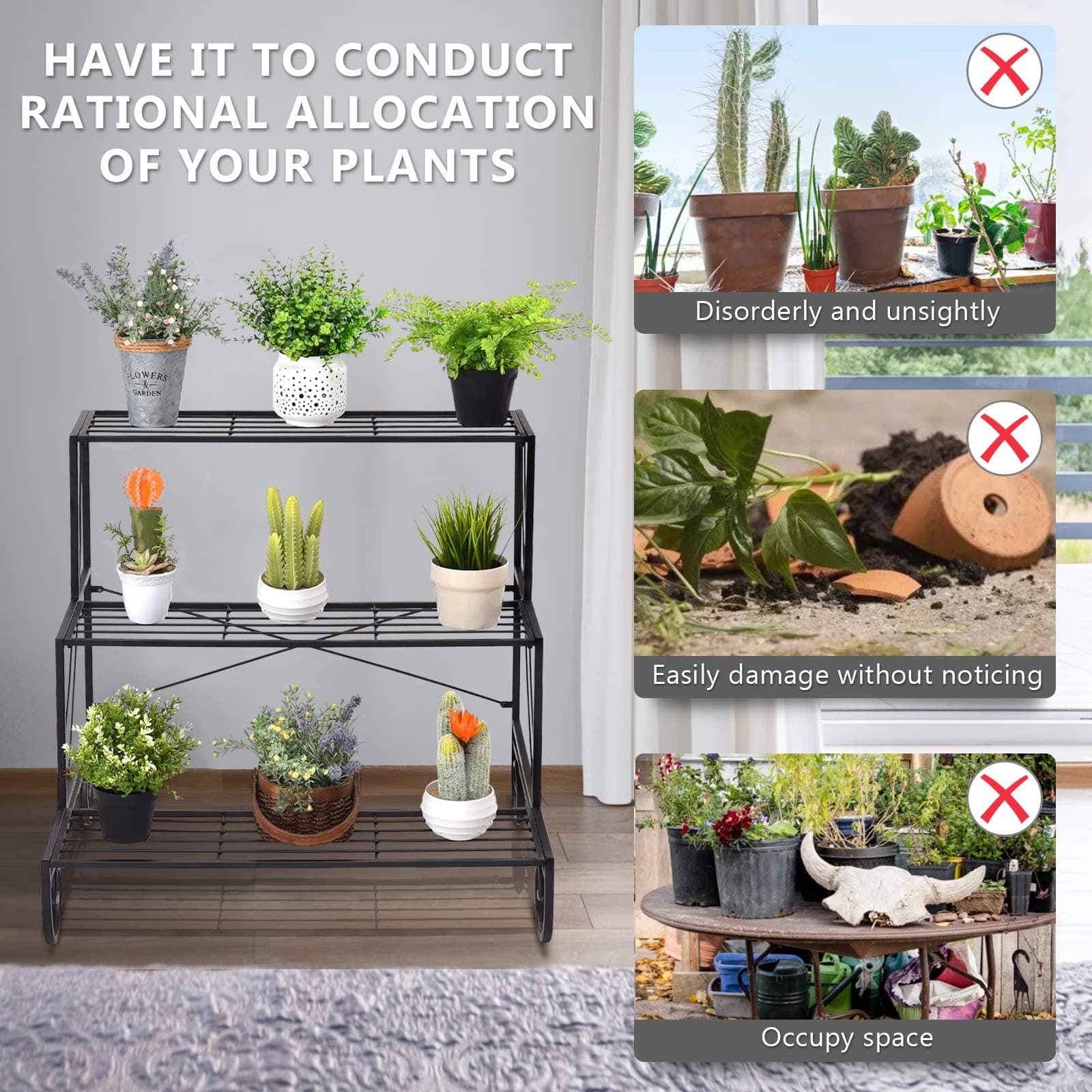 Giantex 3-Tier Metal Plant Stand Outdoor Indoor Garden Balcony Flower Pot Holder - Thumbnail 4