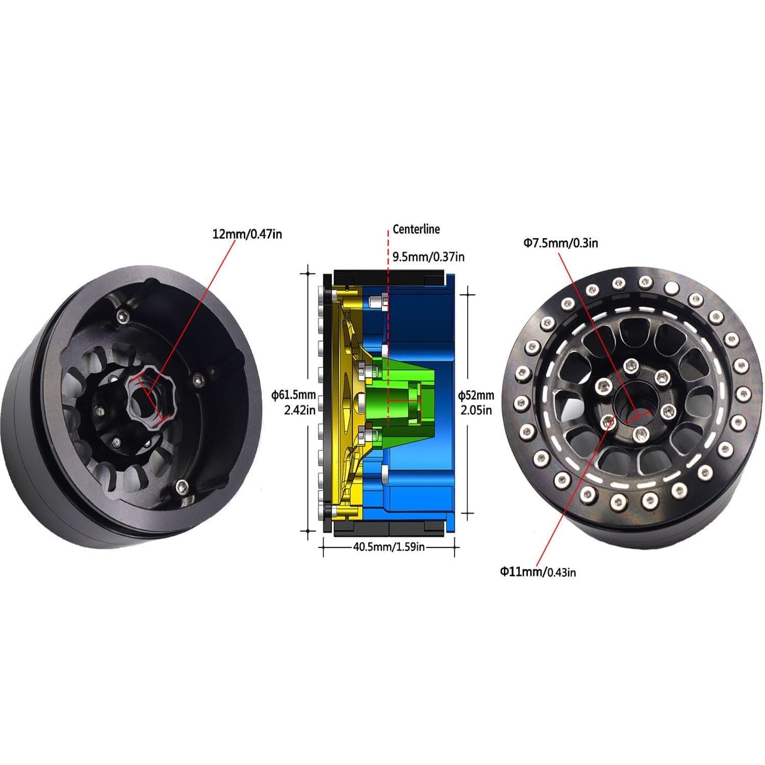 RC 2.2 Aluminum Alloy Beadlock Wheels and Tires Upgrades Accessories Rims for 1/ - Thumbnail 5