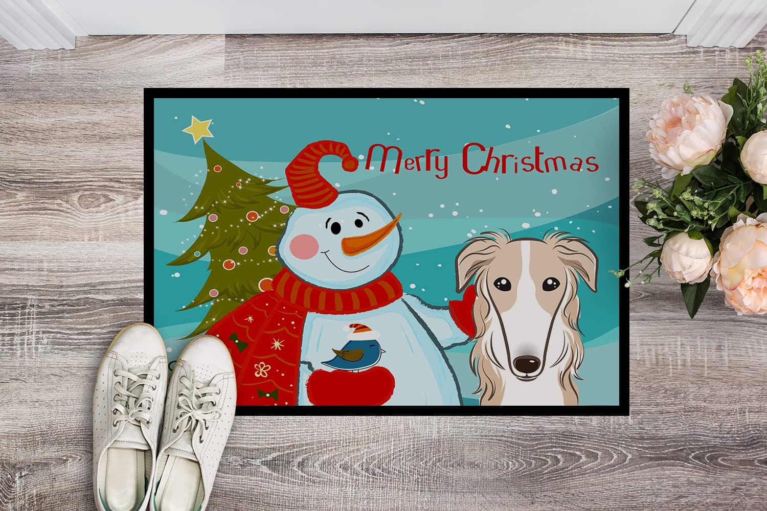 Caroline's Treasures BB1848MAT Snowman with Borzoi Doormat 18x27 Front Door Mat - Thumbnail 2