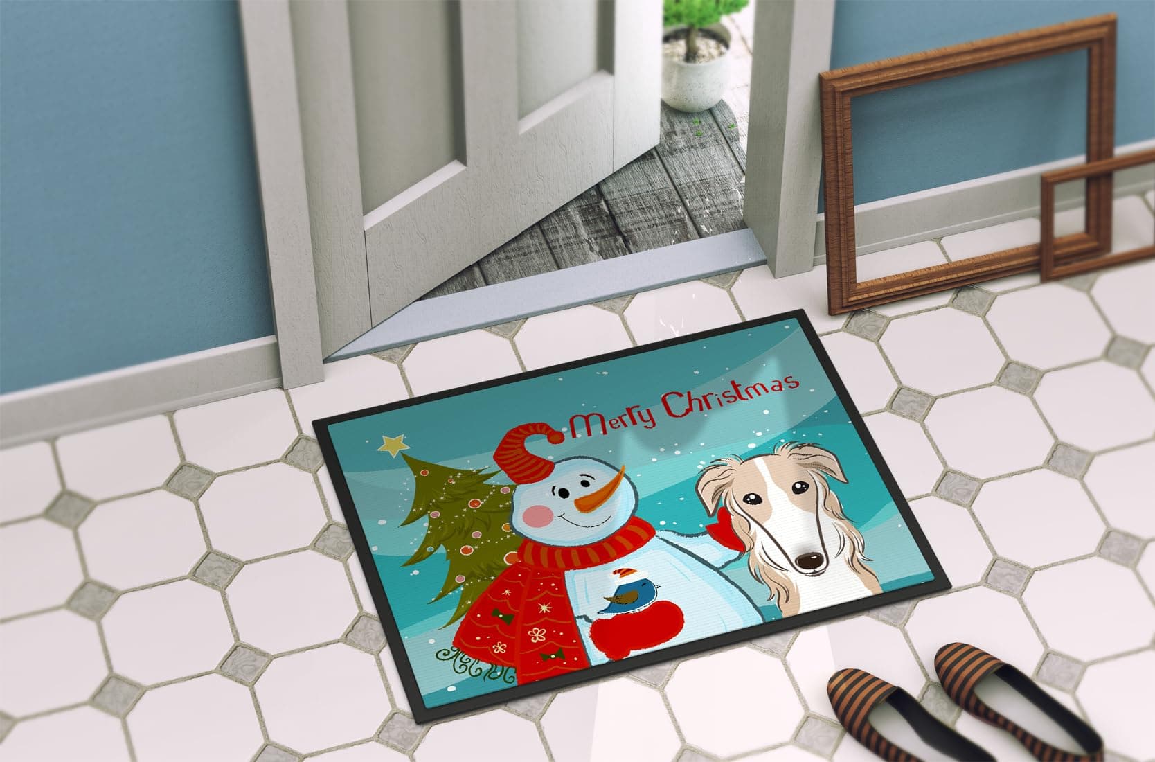 Caroline's Treasures BB1848MAT Snowman with Borzoi Doormat 18x27 Front Door Mat - Thumbnail 4