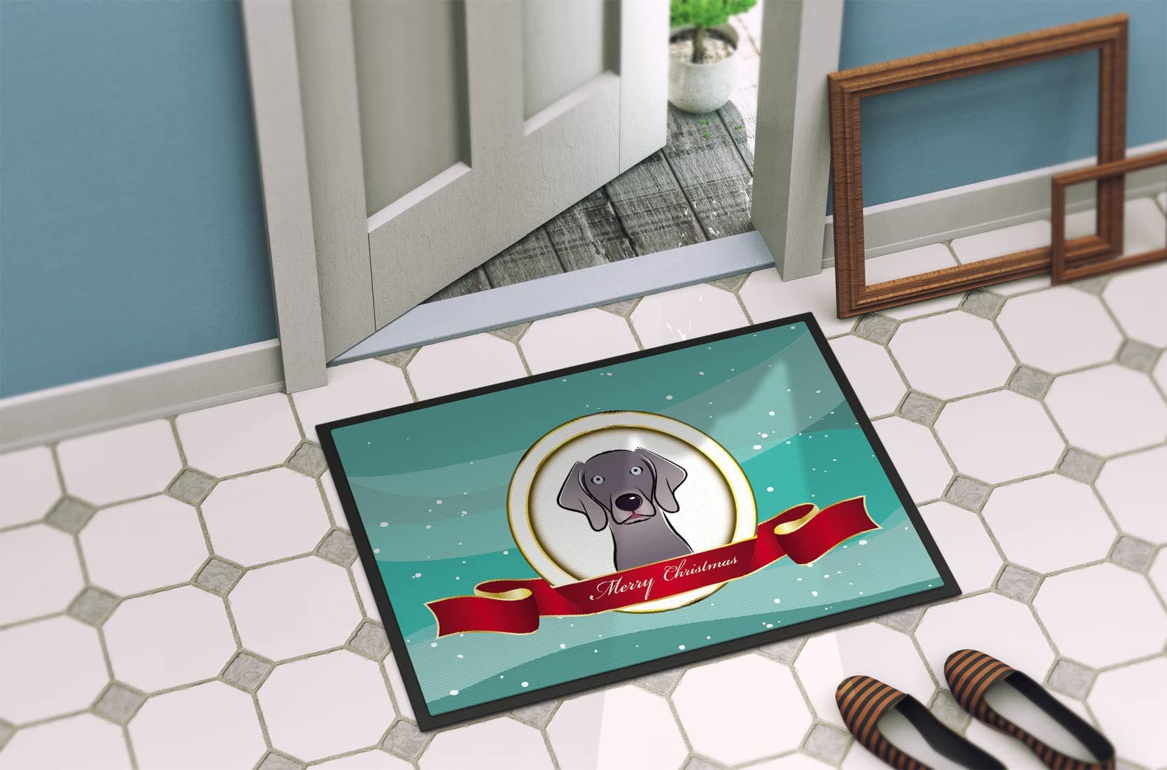 Caroline's Treasures BB1541MAT Weimaraner Merry Christmas Doormat 18x27 Front Do - Thumbnail 4