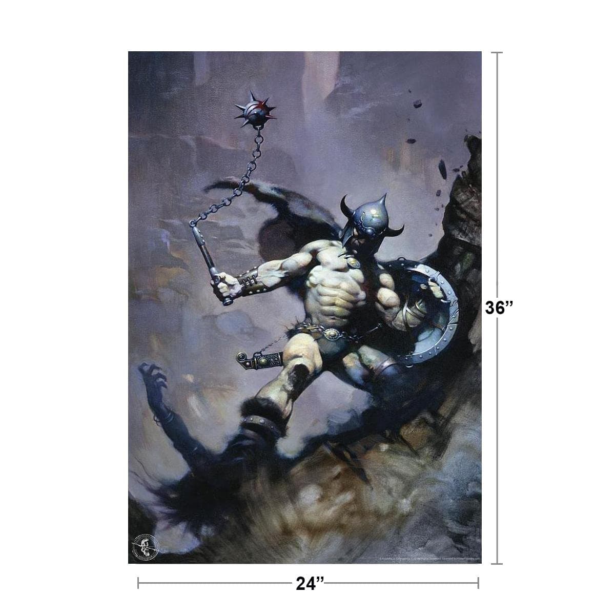 Warrior with Ball and Chain by Frank Frazetta Art Wall Art Gothic Fantasy Decor - Thumbnail 4
