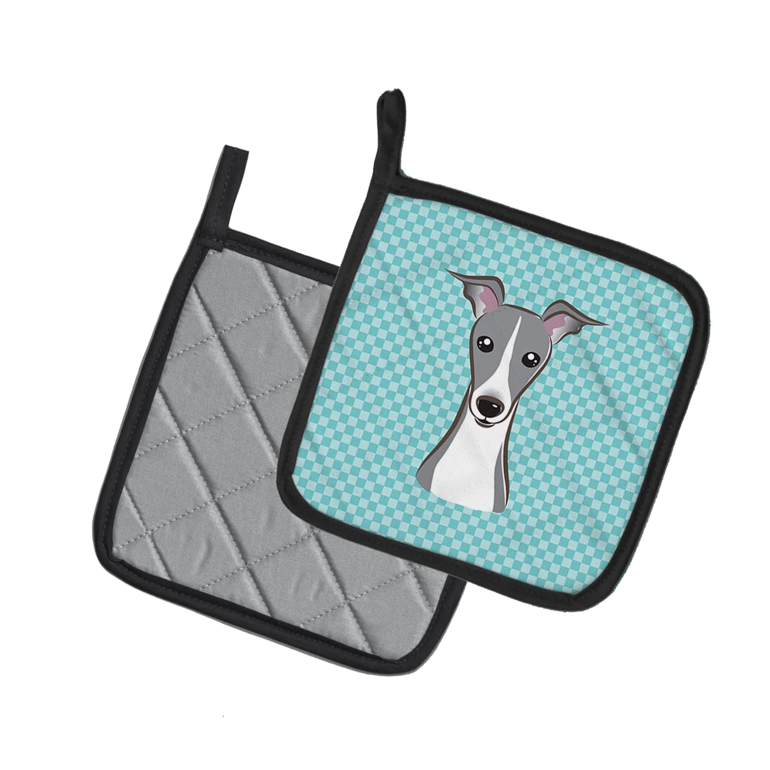 Caroline's Treasures BB1174PTHD Checkerboard Blue Italian Greyhound Pair of Pot - Thumbnail 2