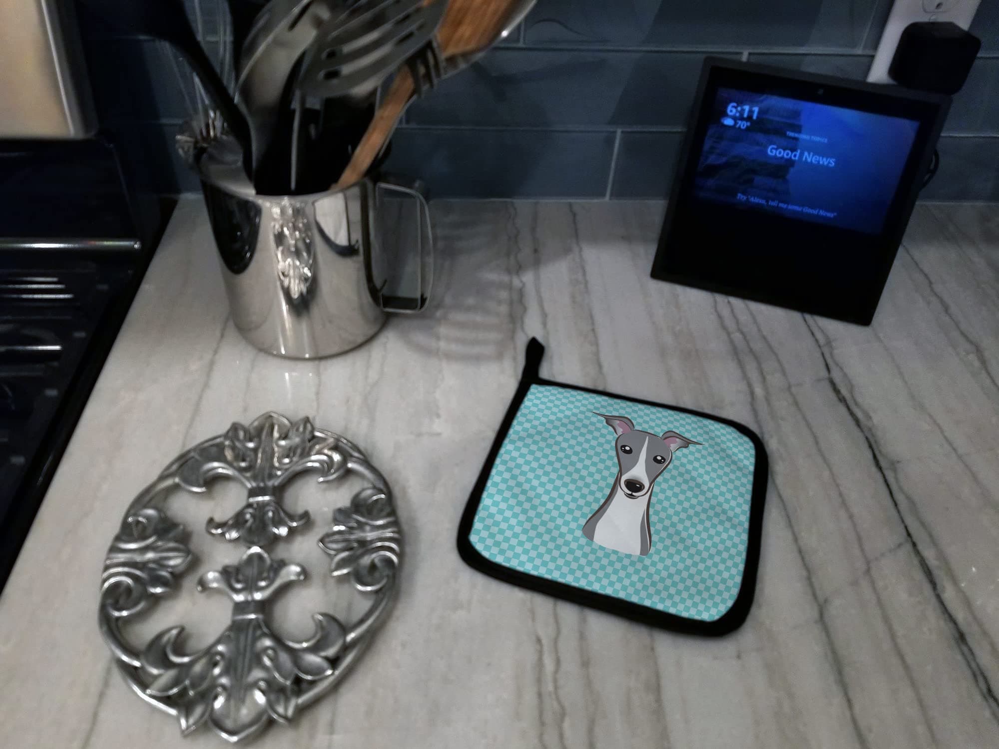 Caroline's Treasures BB1174PTHD Checkerboard Blue Italian Greyhound Pair of Pot - Thumbnail 3