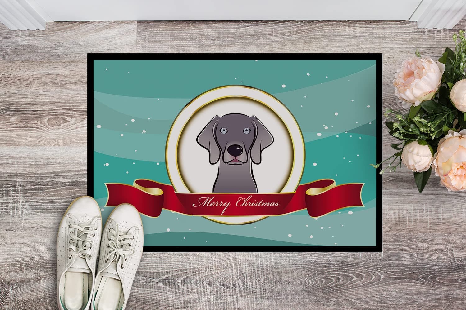 Caroline's Treasures BB1541MAT Weimaraner Merry Christmas Doormat 18x27 Front Do - Thumbnail 2