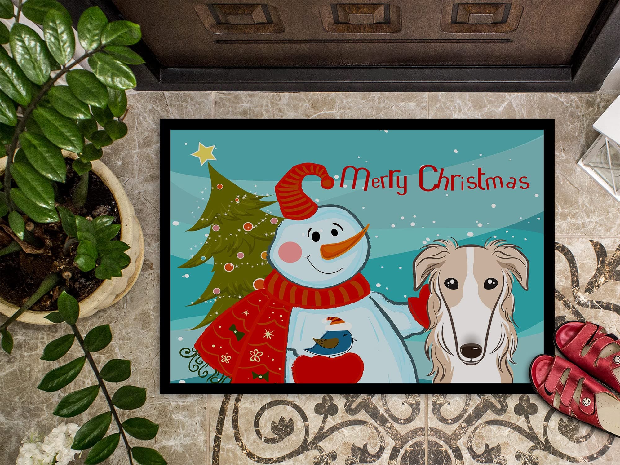 Caroline's Treasures BB1848MAT Snowman with Borzoi Doormat 18x27 Front Door Mat - Thumbnail 3