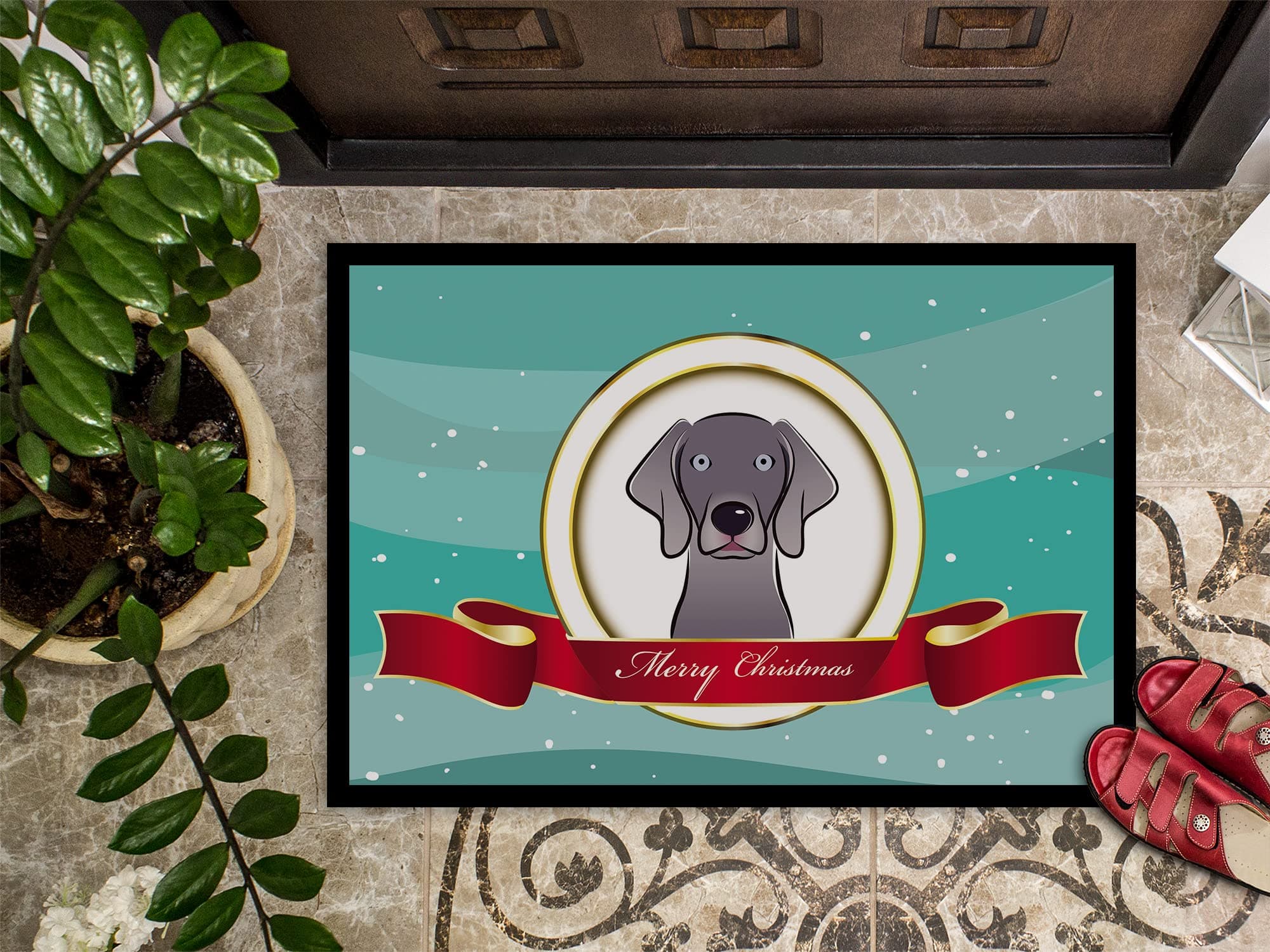 Caroline's Treasures BB1541MAT Weimaraner Merry Christmas Doormat 18x27 Front Do - Thumbnail 3