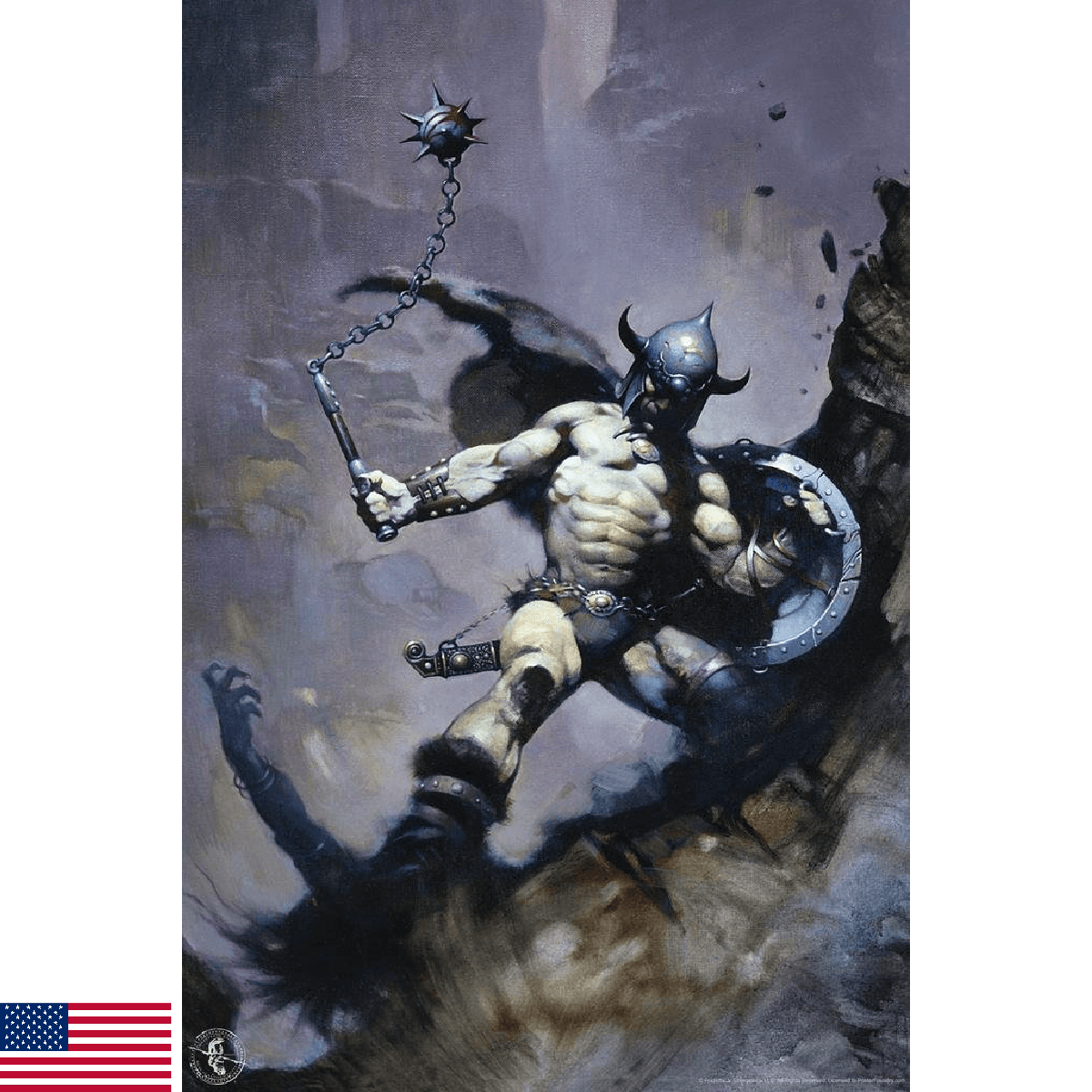 Warrior with Ball and Chain by Frank Frazetta Art Wall Art Gothic Fantasy Decor - Image 1