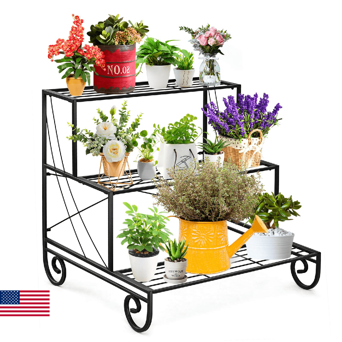 Giantex 3-Tier Metal Plant Stand Outdoor Indoor Garden Balcony Flower Pot Holder - Image 1