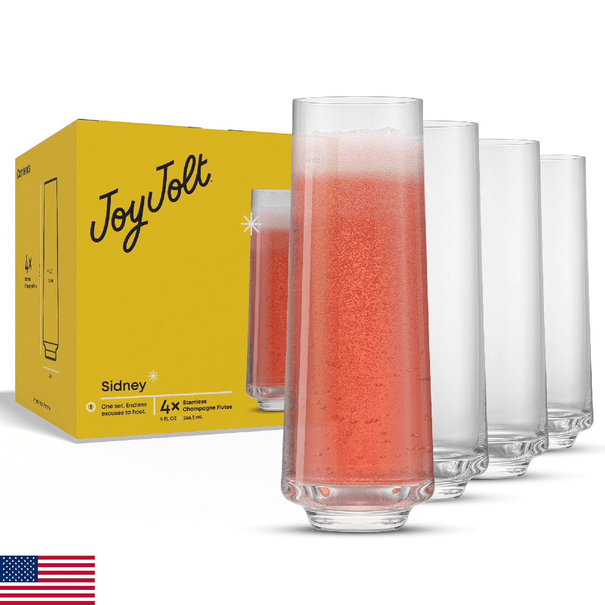 JoyJolt Sidney 9 oz Stemless Champagne Flutes Set of 4 | Modern Champagne Glasse - Image 1