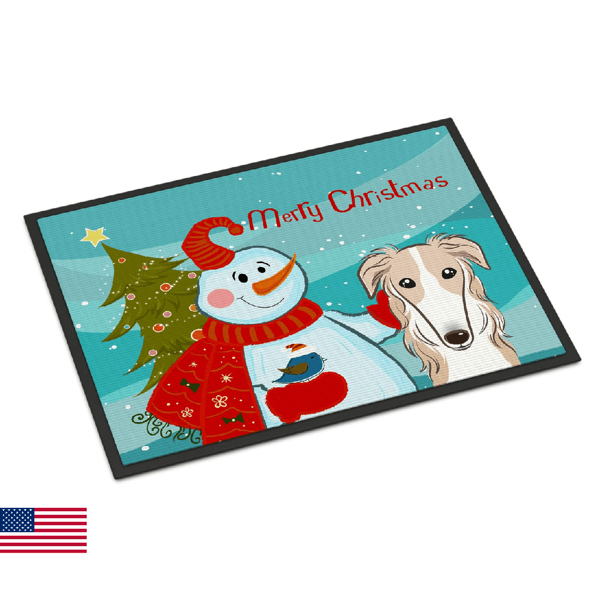 Caroline's Treasures BB1848MAT Snowman with Borzoi Doormat 18x27 Front Door Mat - Image 1