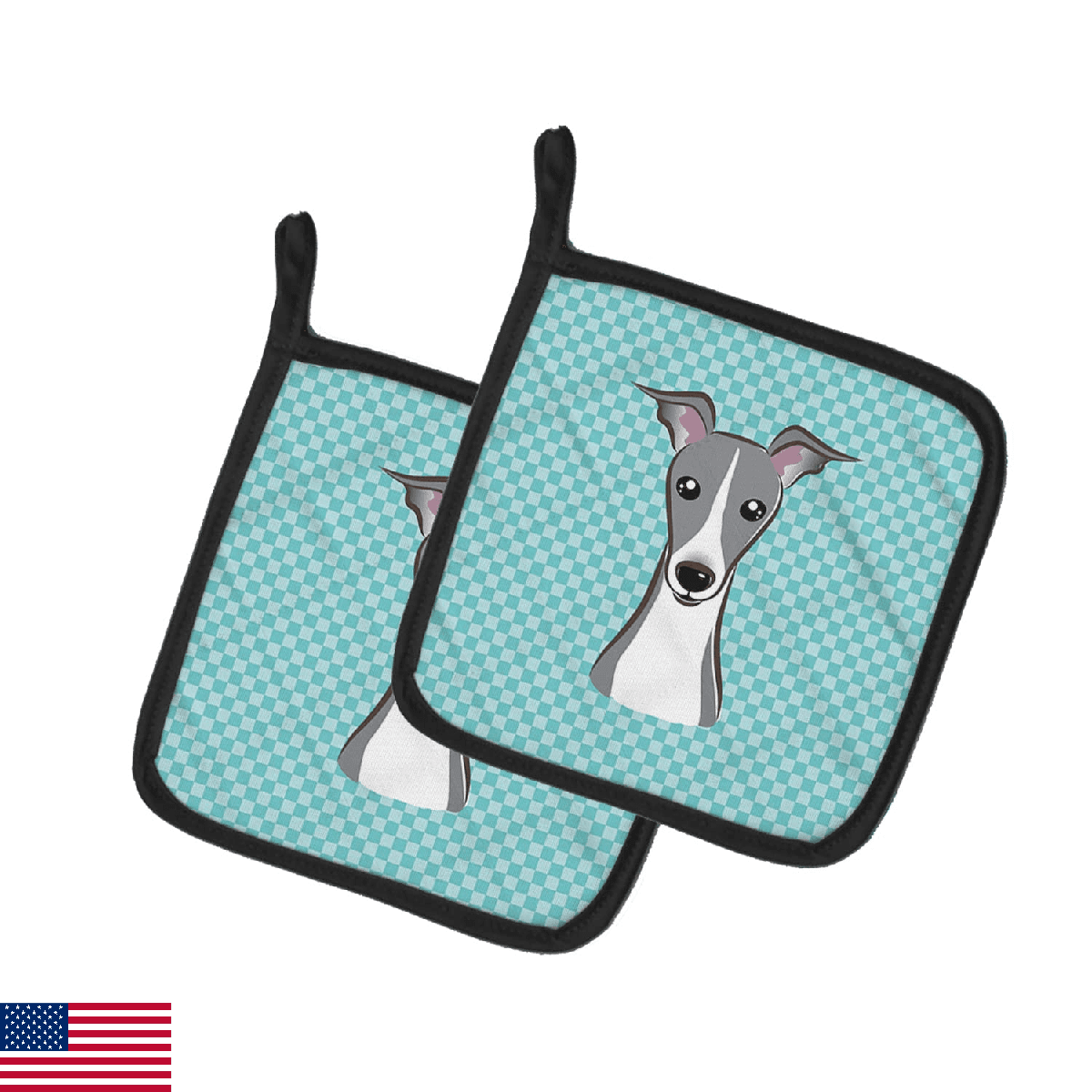 Caroline's Treasures BB1174PTHD Checkerboard Blue Italian Greyhound Pair of Pot - Image 1