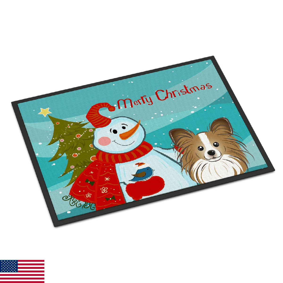 Caroline's Treasures BB1868MAT Snowman with Papillon Doormat 18x27 Front Door Ma - Image 1