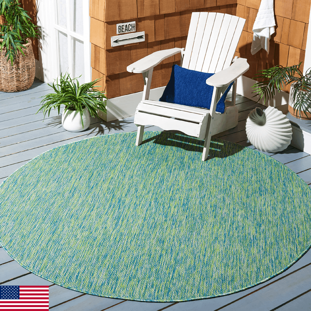 SAFAVIEH Courtyard Collection 4' Round Green/Blue CY8521 Indoor/Outdoor Non-Shed - Image 1