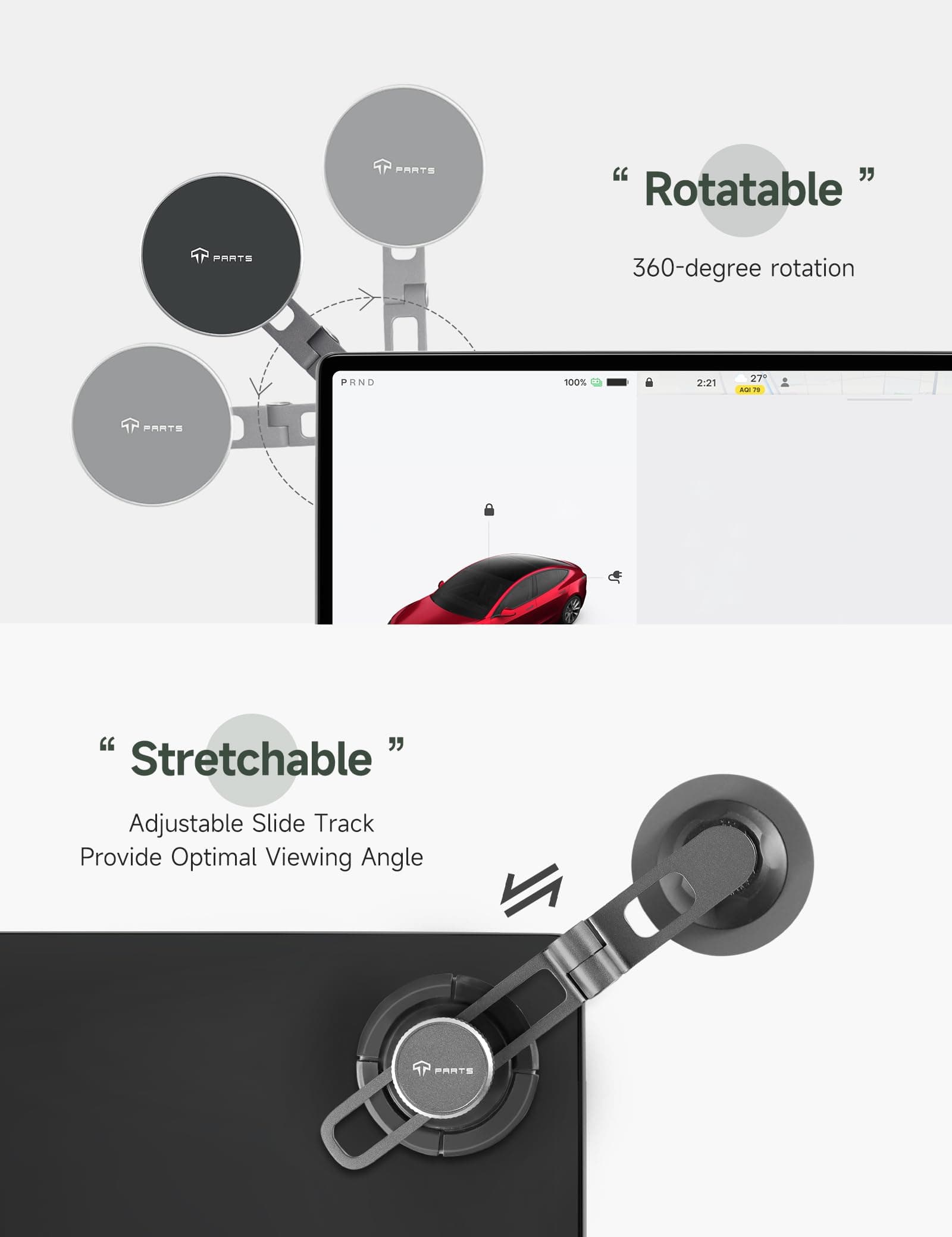 TPARTS Foldable Magnetic Phone Holder Car Mount for Tesla 3/Y/X/S, Wireless Char - Thumbnail 3