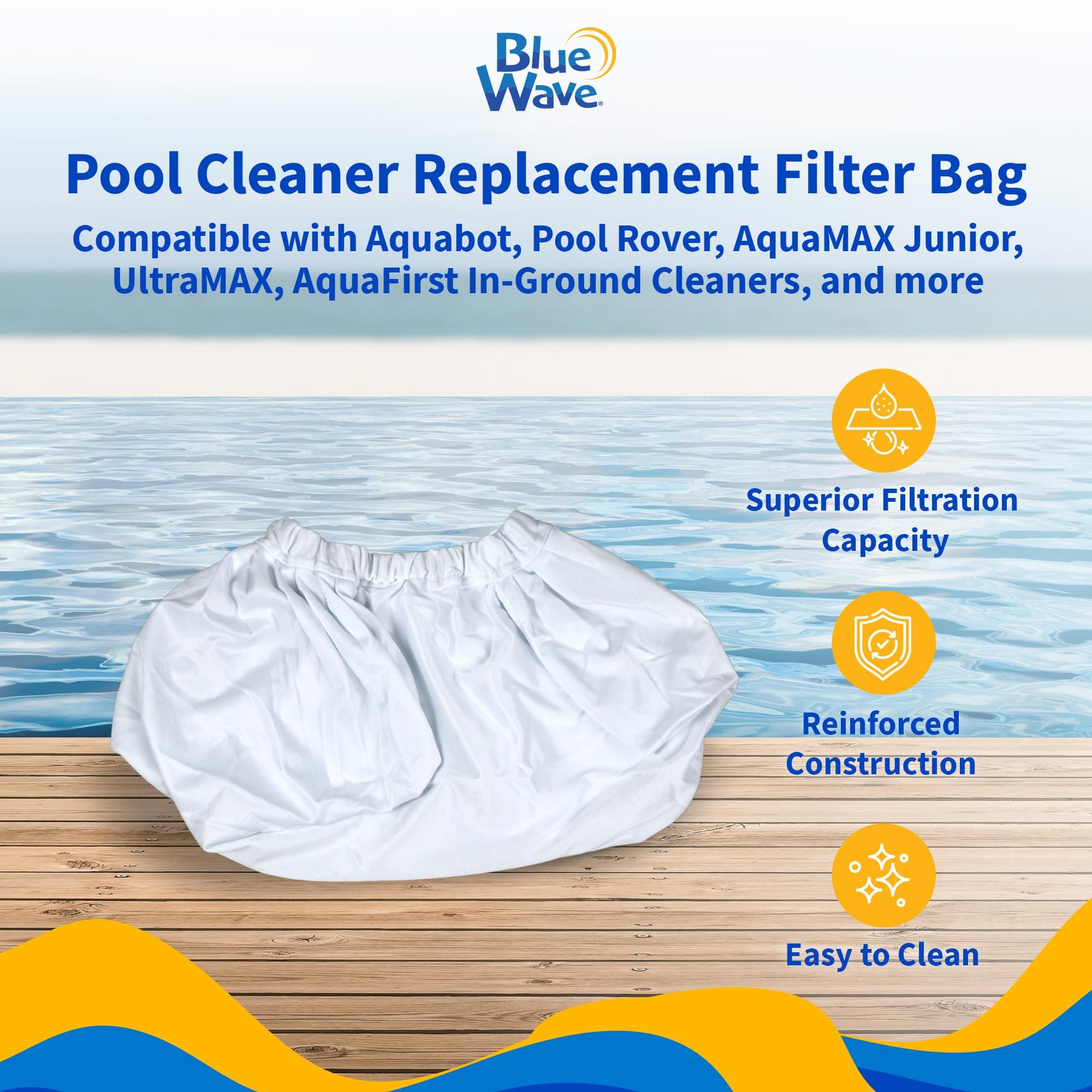 Blue Wave Aquafirst & Aquabot Pool Cleaner Replacement Filter Bag,White - Thumbnail 2