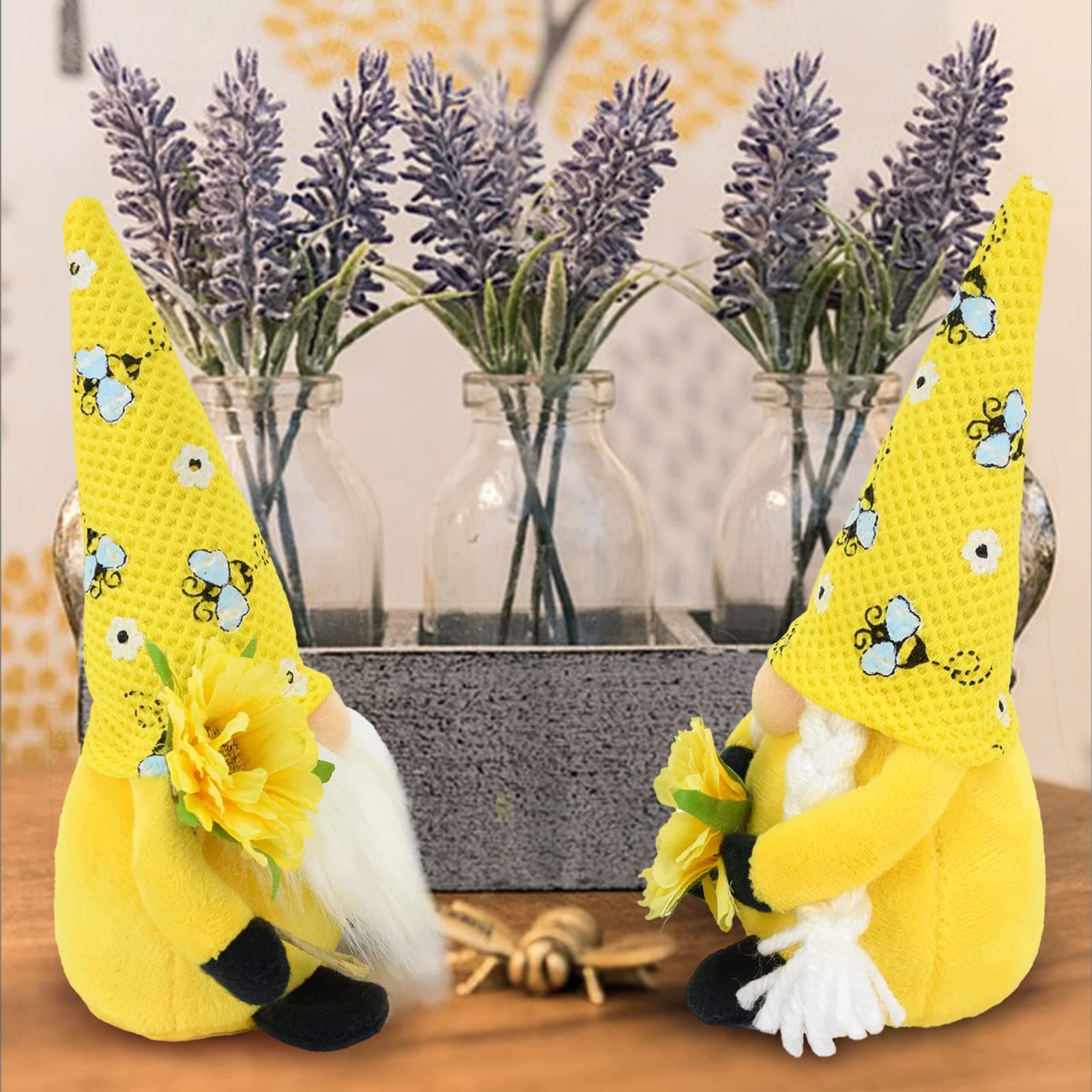 Vytina 2 Pcs Bumble Bee Gnomes Plush Swedish Tomte Nisse Doll Gonk Spring Decor - Thumbnail 4