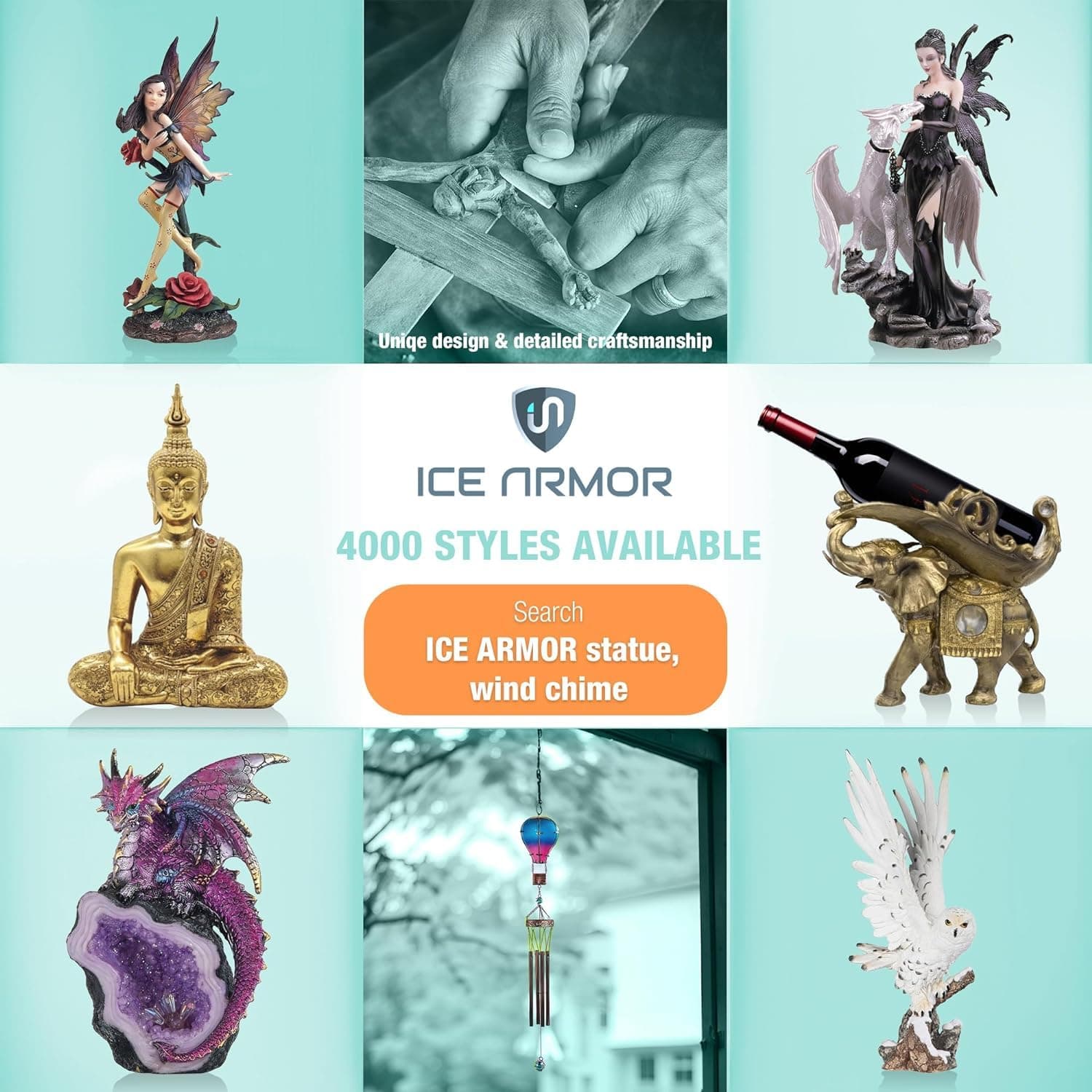 ICE ARMOR 21" Long Eagle Acrylic Mini Wind Chime Statue Sculpture Ornament Decor - Thumbnail 2