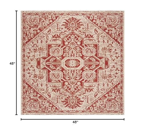 SAFAVIEH Washable Rug Outdoor Beach House Collection - 4' Square, Red & Cream, N - Thumbnail 2