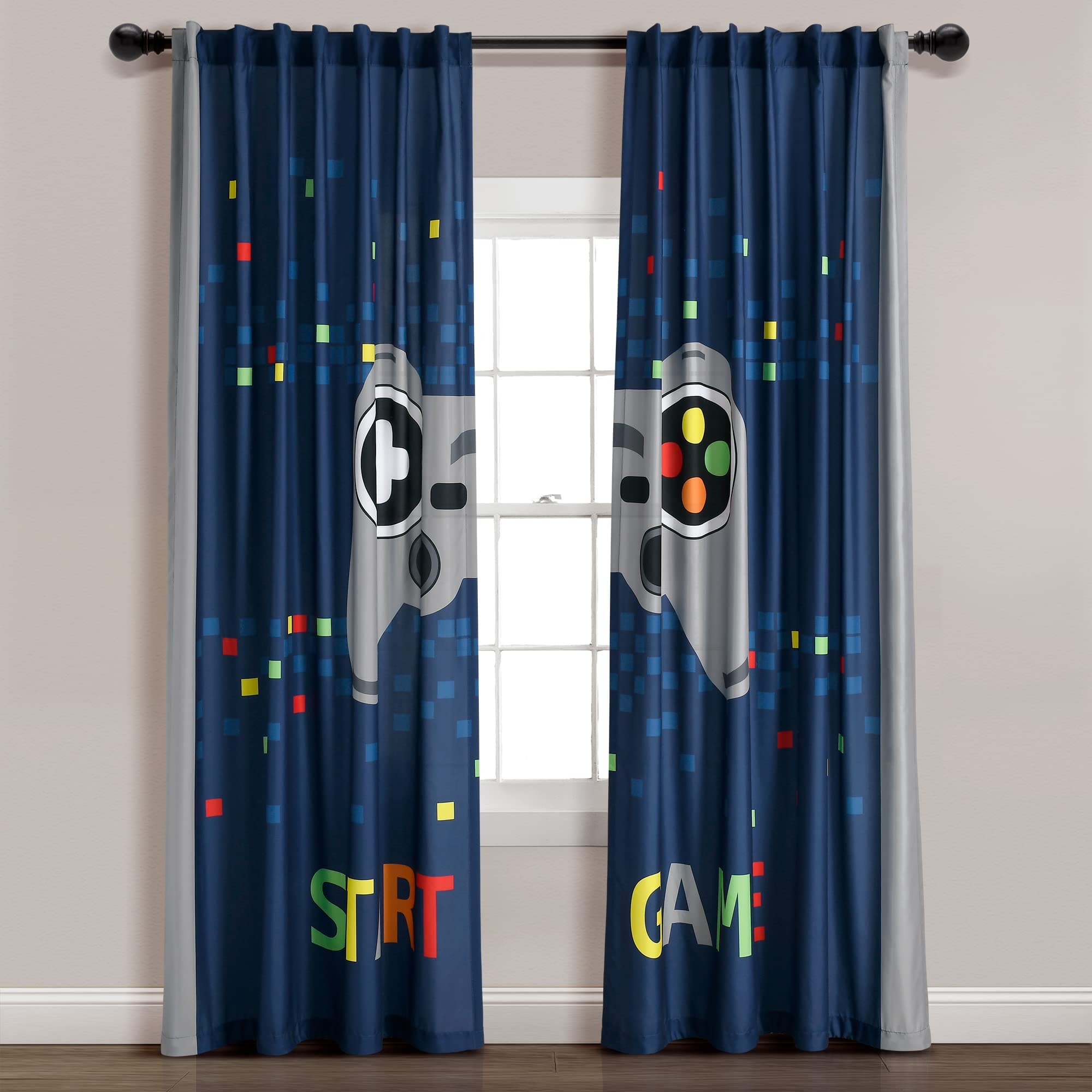 Lush Decor Video Games Light Filtering Window Curtain Panels Pair 52" W x 84" W - Thumbnail 2