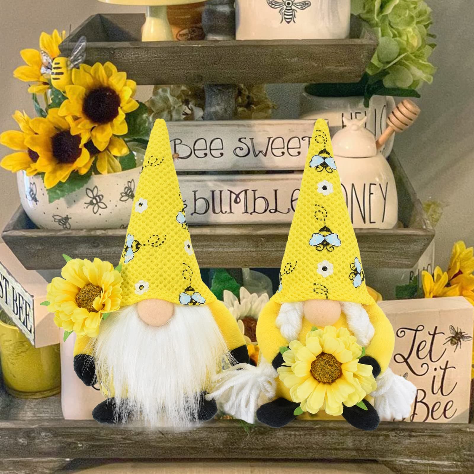 Vytina 2 Pcs Bumble Bee Gnomes Plush Swedish Tomte Nisse Doll Gonk Spring Decor - Thumbnail 3