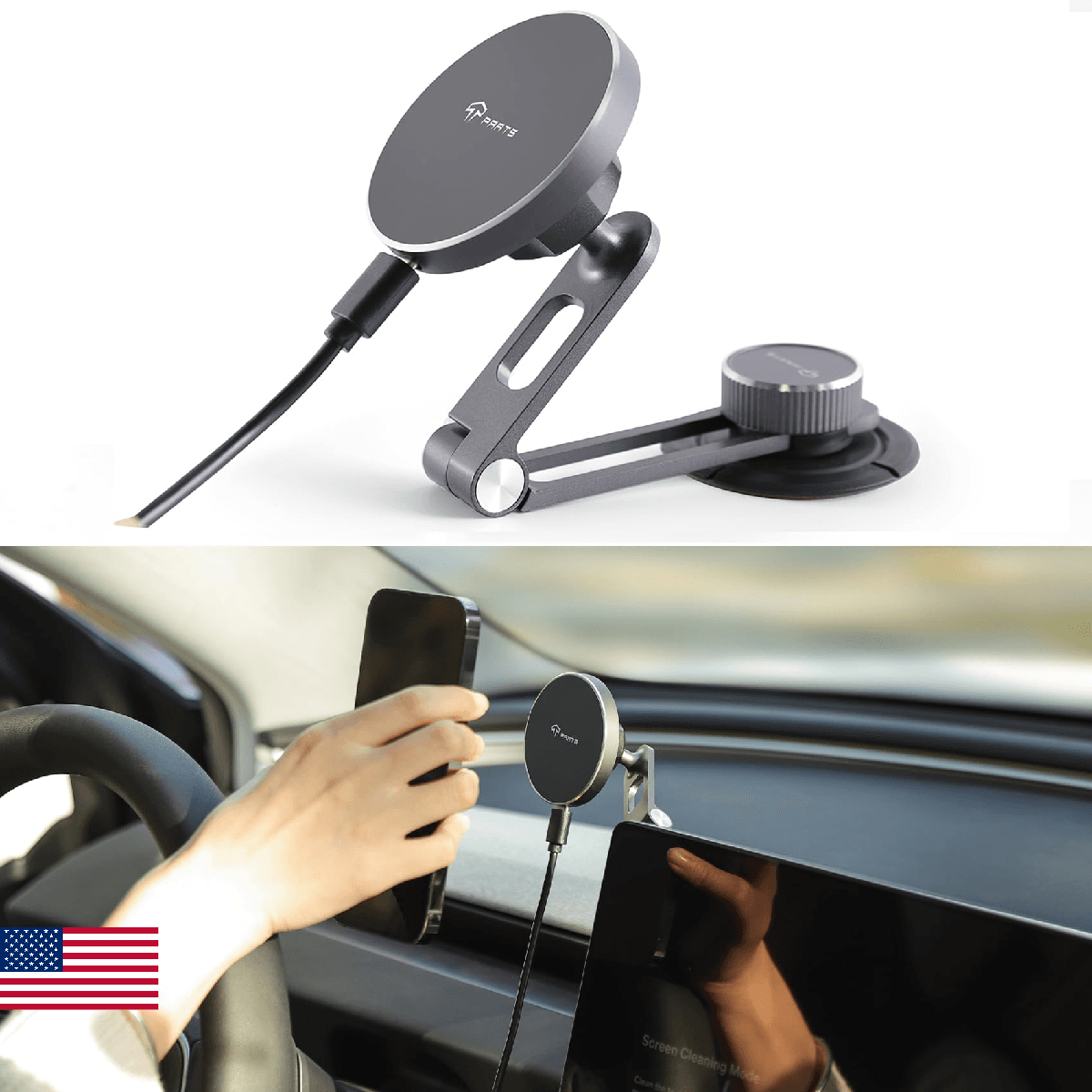 TPARTS Foldable Magnetic Phone Holder Car Mount for Tesla 3/Y/X/S, Wireless Char - Image 1