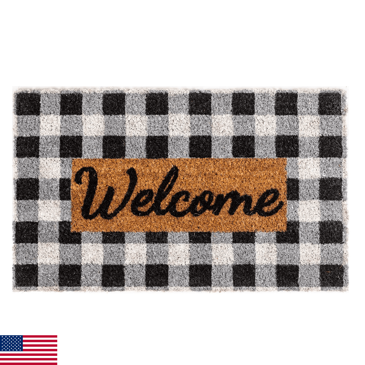 NINAMAR Buffalo Plaid Welcome Door Mat - Natural Coir - 29.5 x 17.5 inch - Image 1